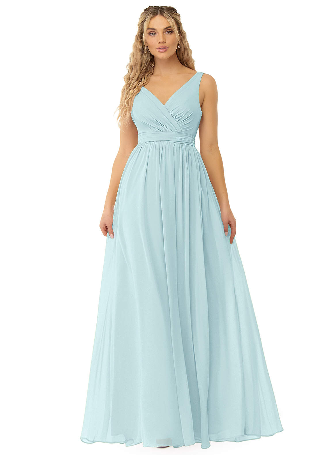 Azazie Kora Robes de demoiselle d'honneur Robe Trapèze en Mousseline de soie Plissée Verre De Mer image1
