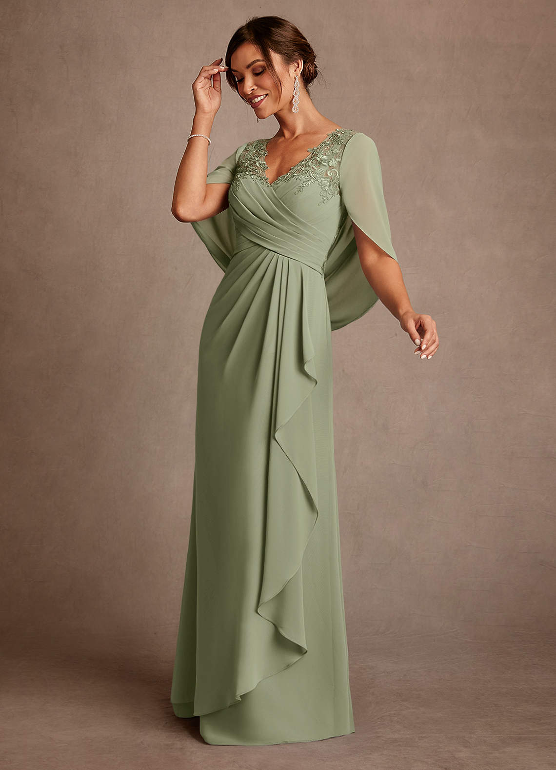 Azazie Santa Clara Mother of the Bride Dresses Pistachio A-Line Lace Dress image3