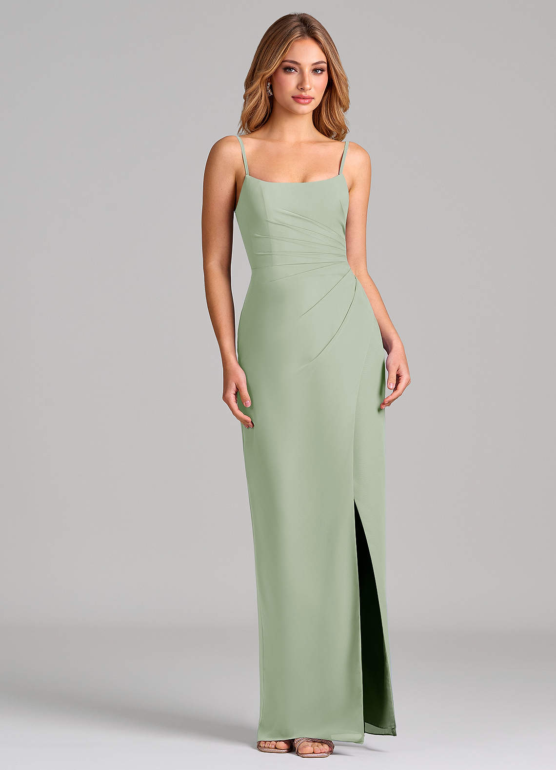 Azazie Calandra Suknie dla druhen Osłona Pofałdowany Szyfon Do ziemi Sukienka image4