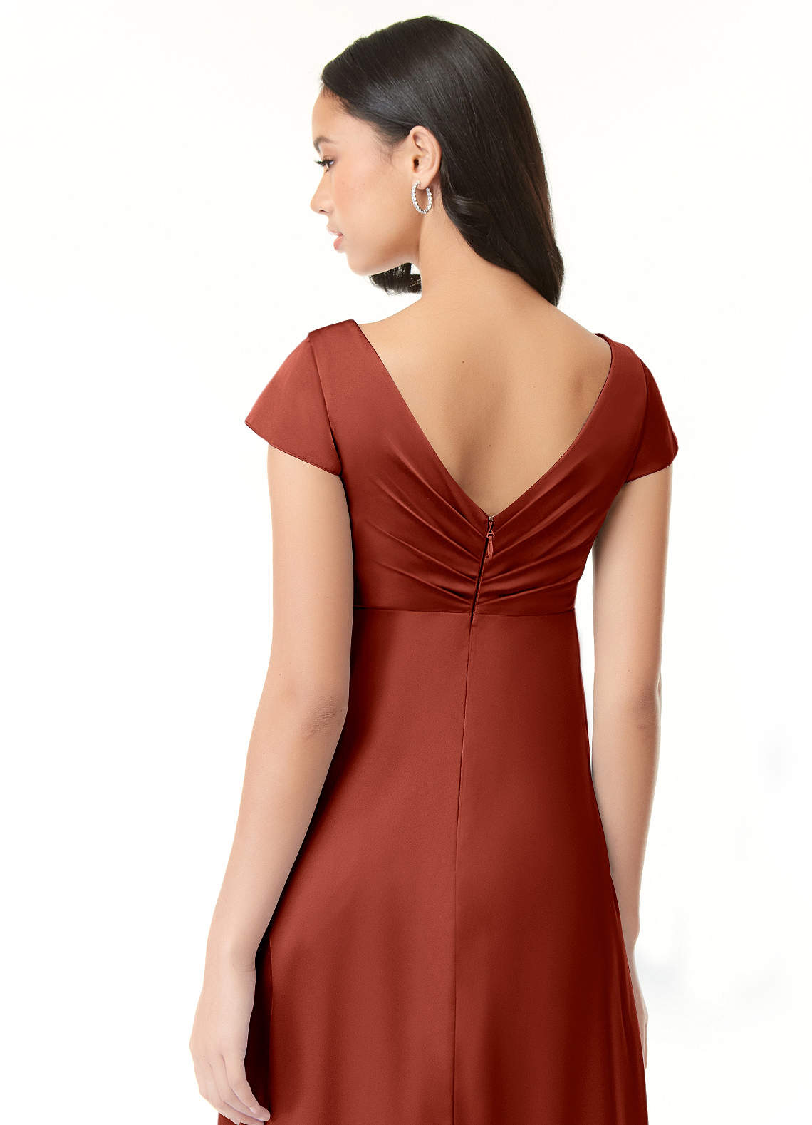 Azazie Allessia Maternity Bridesmaid Dresses A-Line Pleated Stretch Satin Floor-Length Dress image6