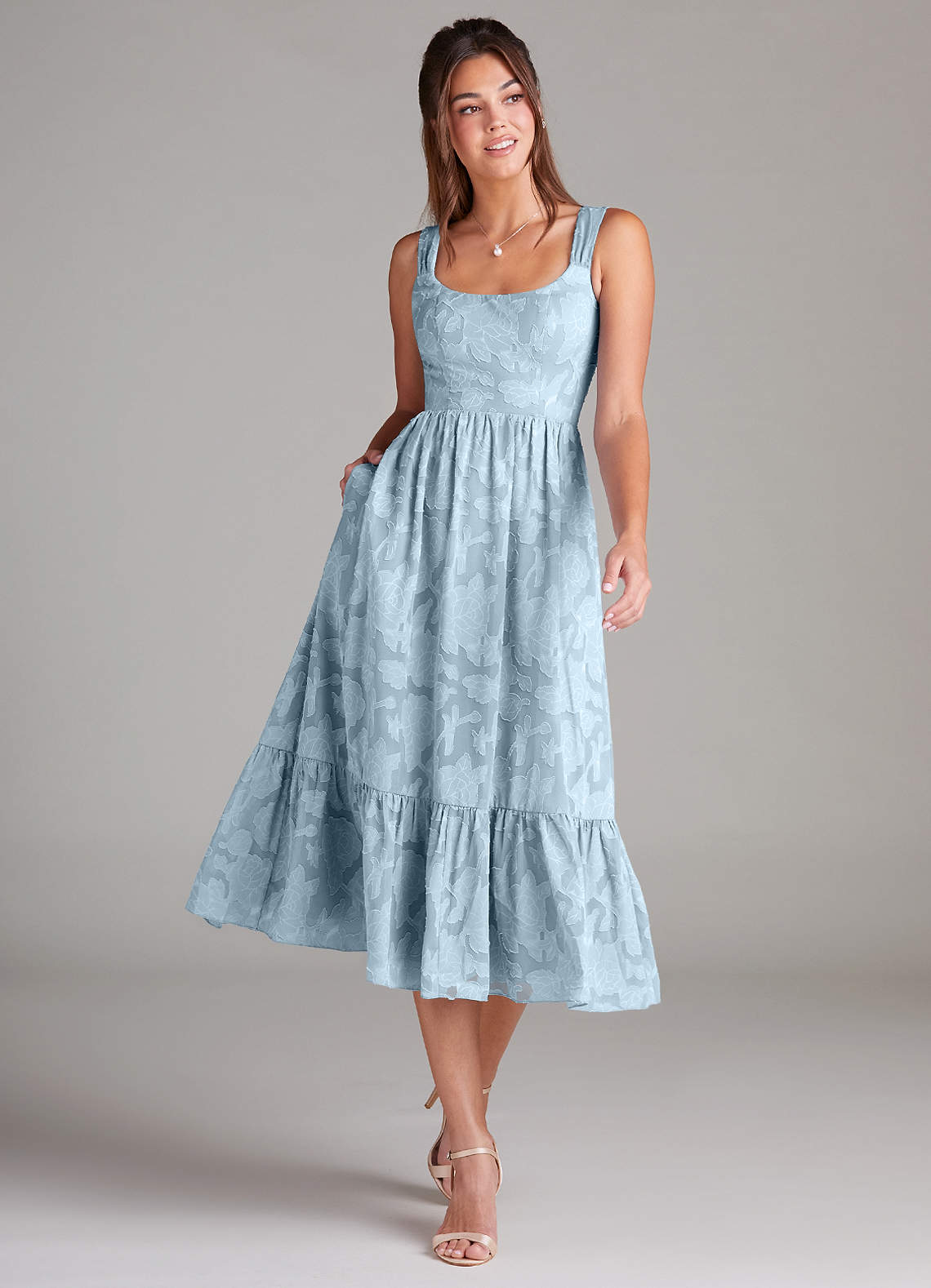 Azazie Alissa Bridesmaid Dresses Sky Blue A-Line with Pockets Floral Burnout Dress image1