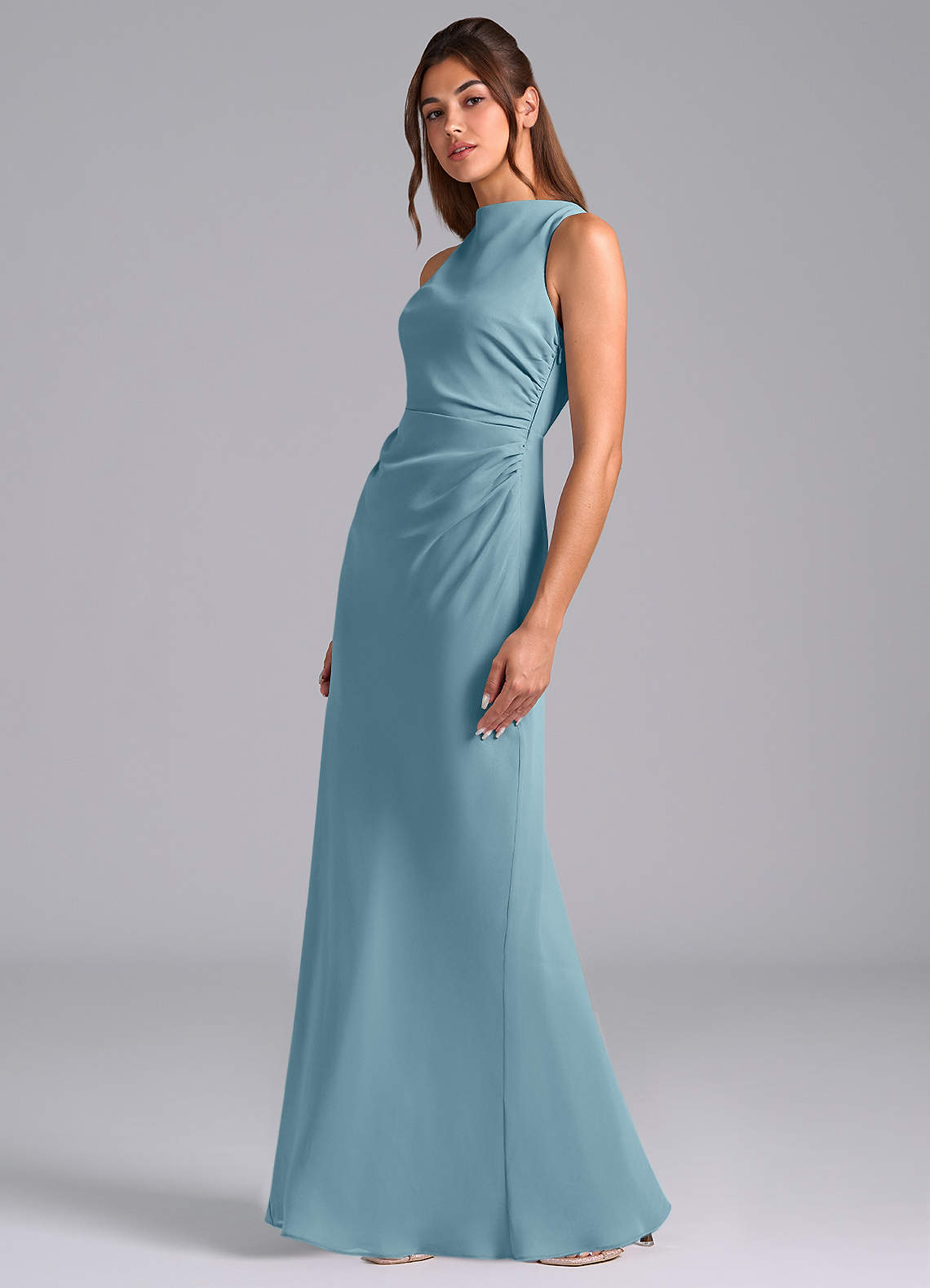 Azazie Evadne Bridesmaid Dresses Moody Blue A-Line Pleated Chiffon Dress image1
