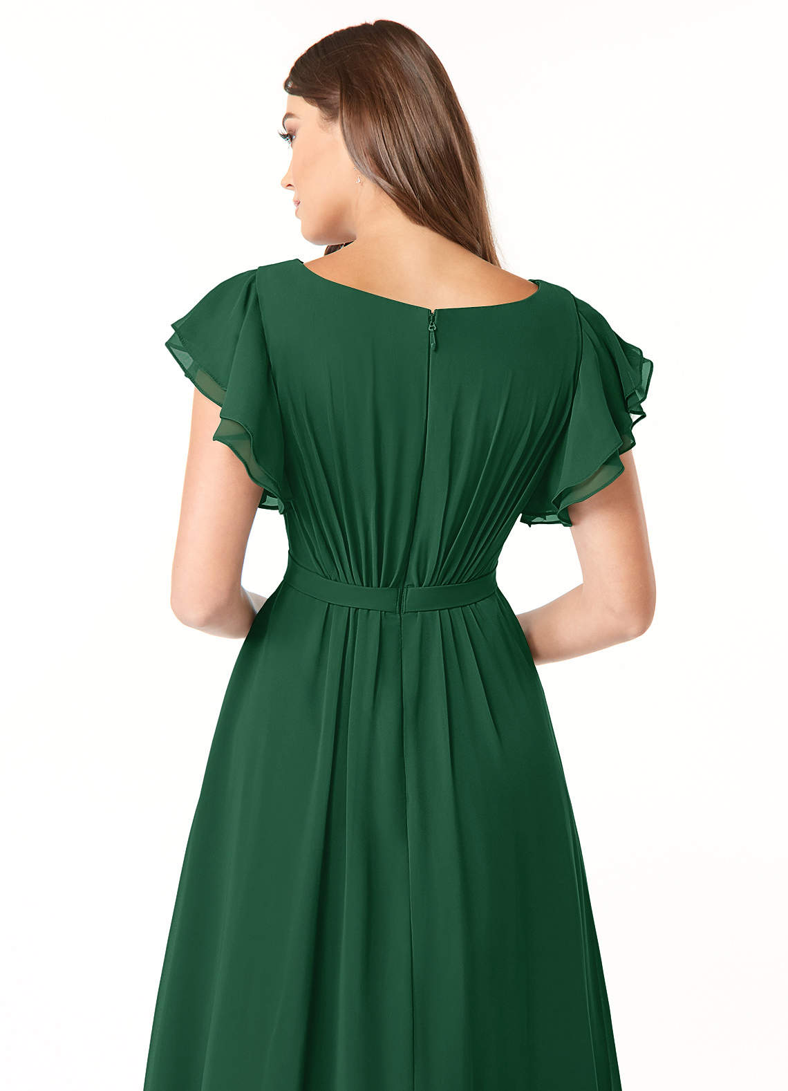 Azazie Daphne Bescheidene Brautjungfernkleider A-Linie Gekräuselt Chiffon Bodenlänge Kleid image4