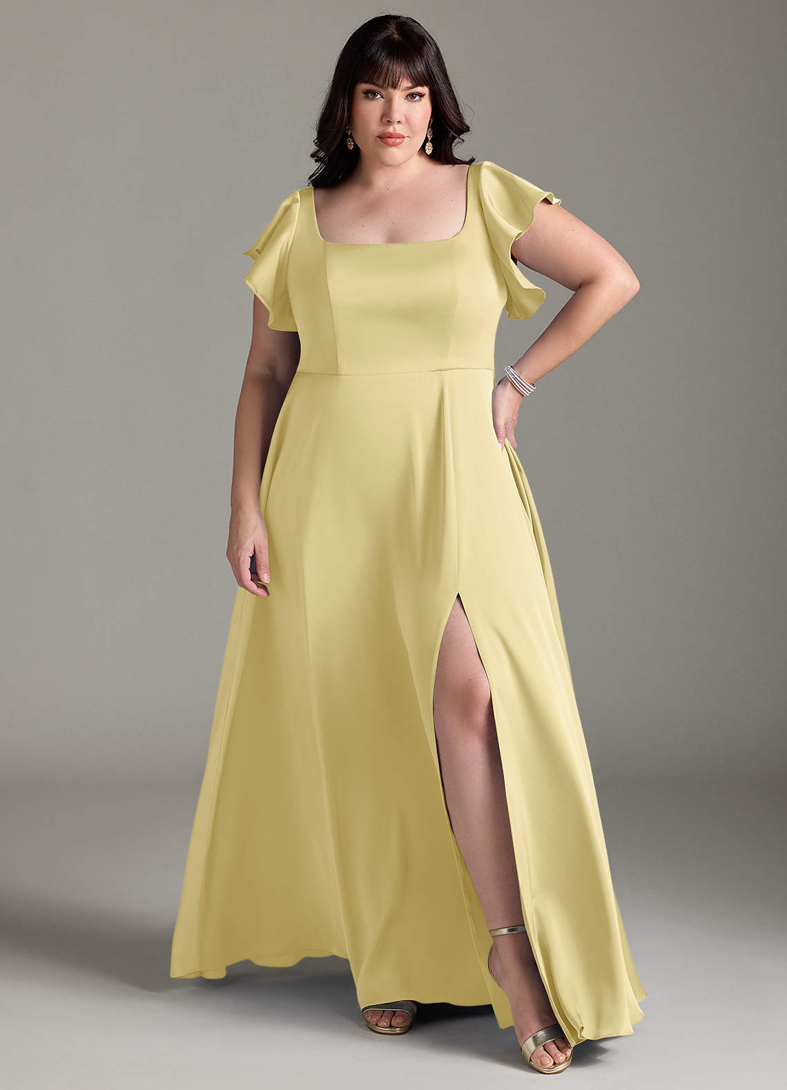 Azazie Bondi Bridesmaid Dresses Lemon Sorbet A-Line Bow Stretch Satin Dress image6