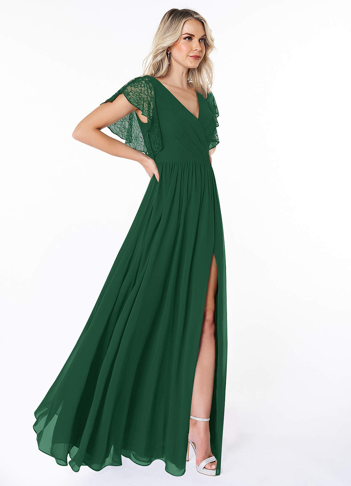 dark green lace bridesmaid dresses Azazie A-Line V-Neck Floor-Length Chiffon NEW CODE Rework Coming size:[L] Laddu Gopal Ke Kapde Forest green and it will be