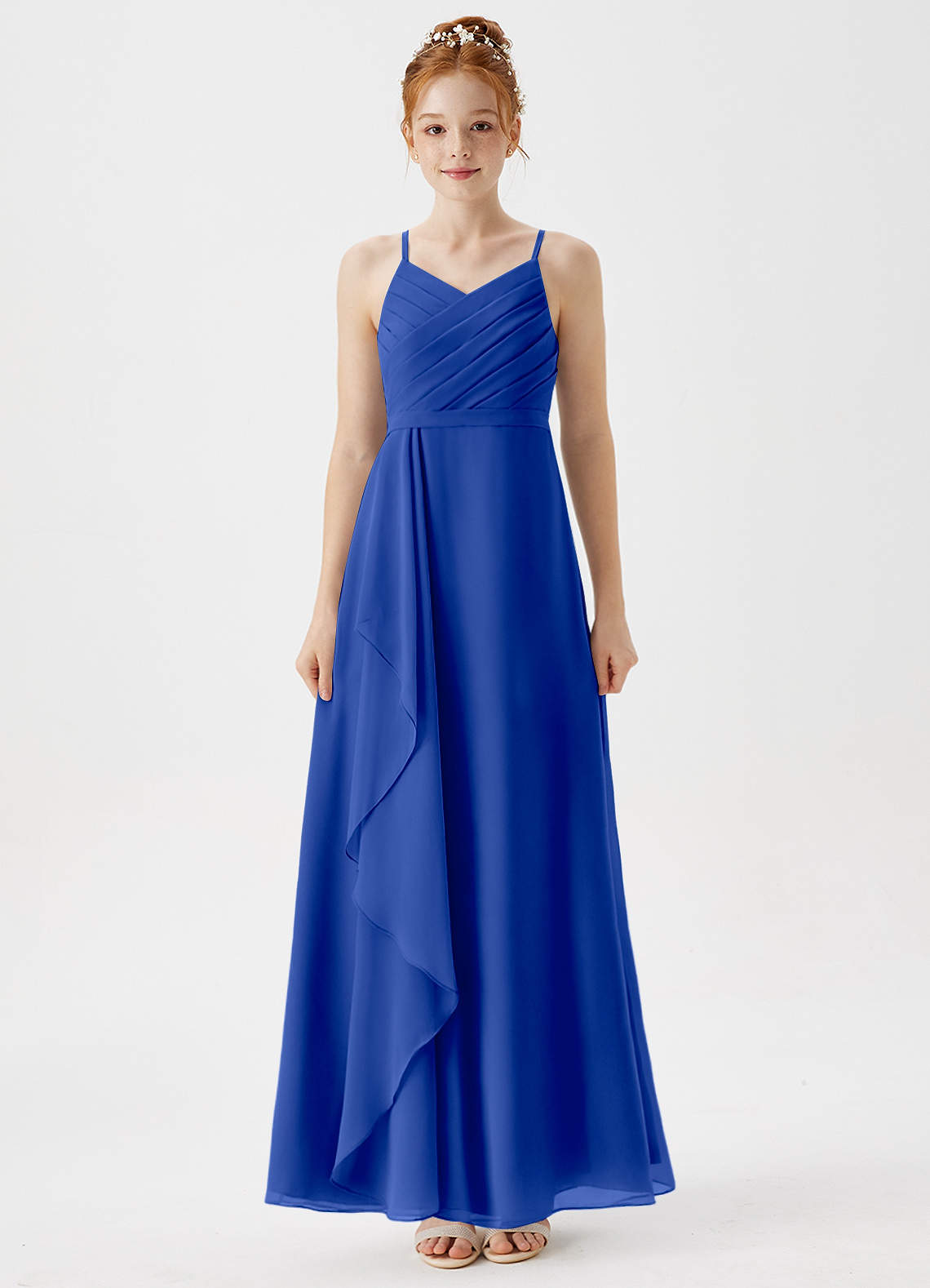 Azazie Mariela Junior Royal Blue A-Line Pleated Chiffon Dress image1