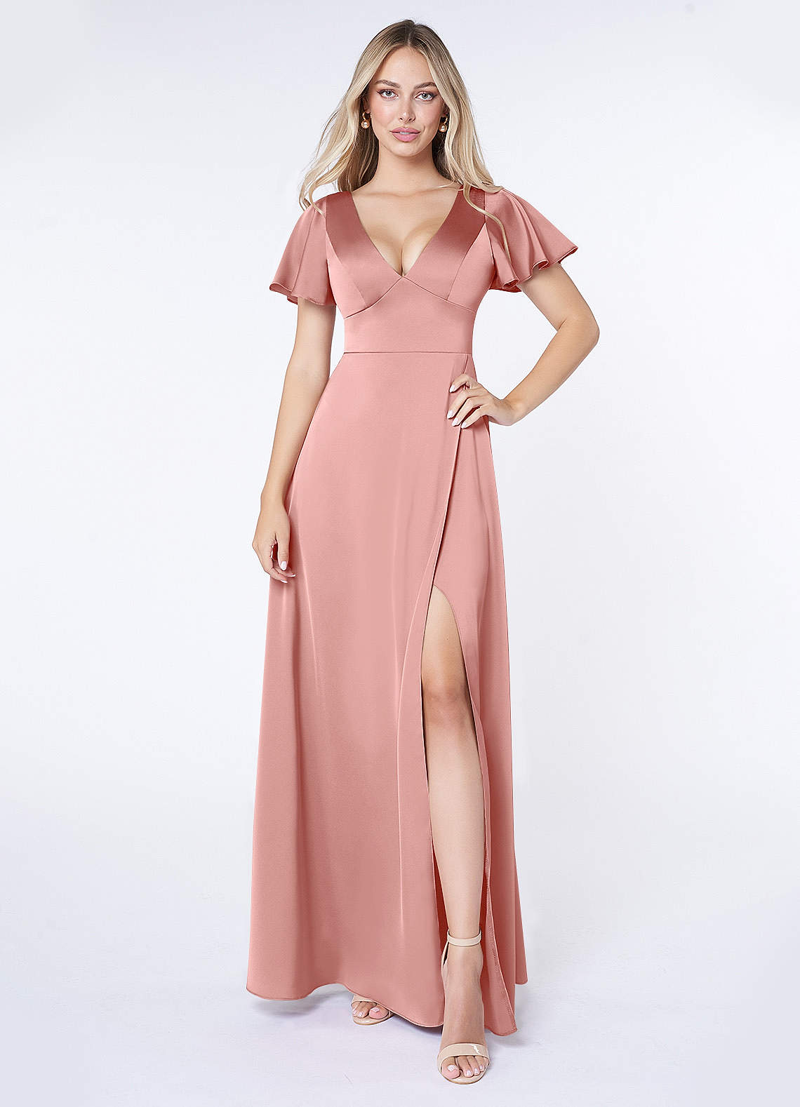 AZAZIE MIKA STRETCH SATIN DRESS Bronzer factory Altered Bridesmaid