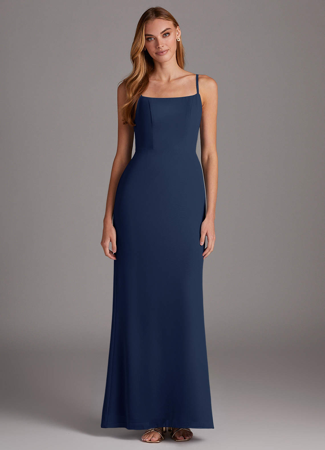 Azazie Tayla Bridesmaid Dresses Dark Navy Sheath Square Neckline Chiffon Dress image1