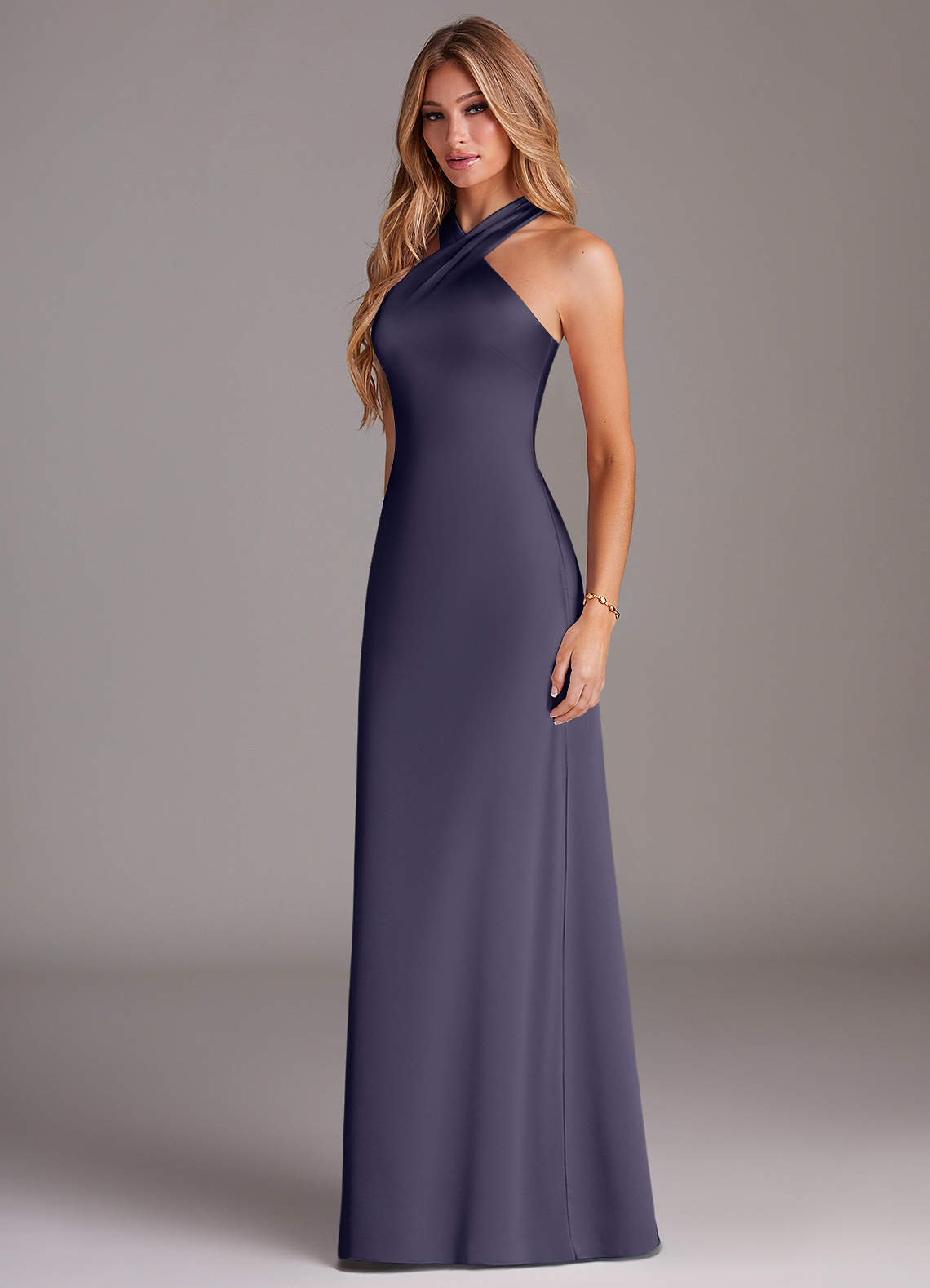 Azazie Doretta Bridesmaid Dresses Stormy Mermaid Pleated Stretch Satin Dress image4