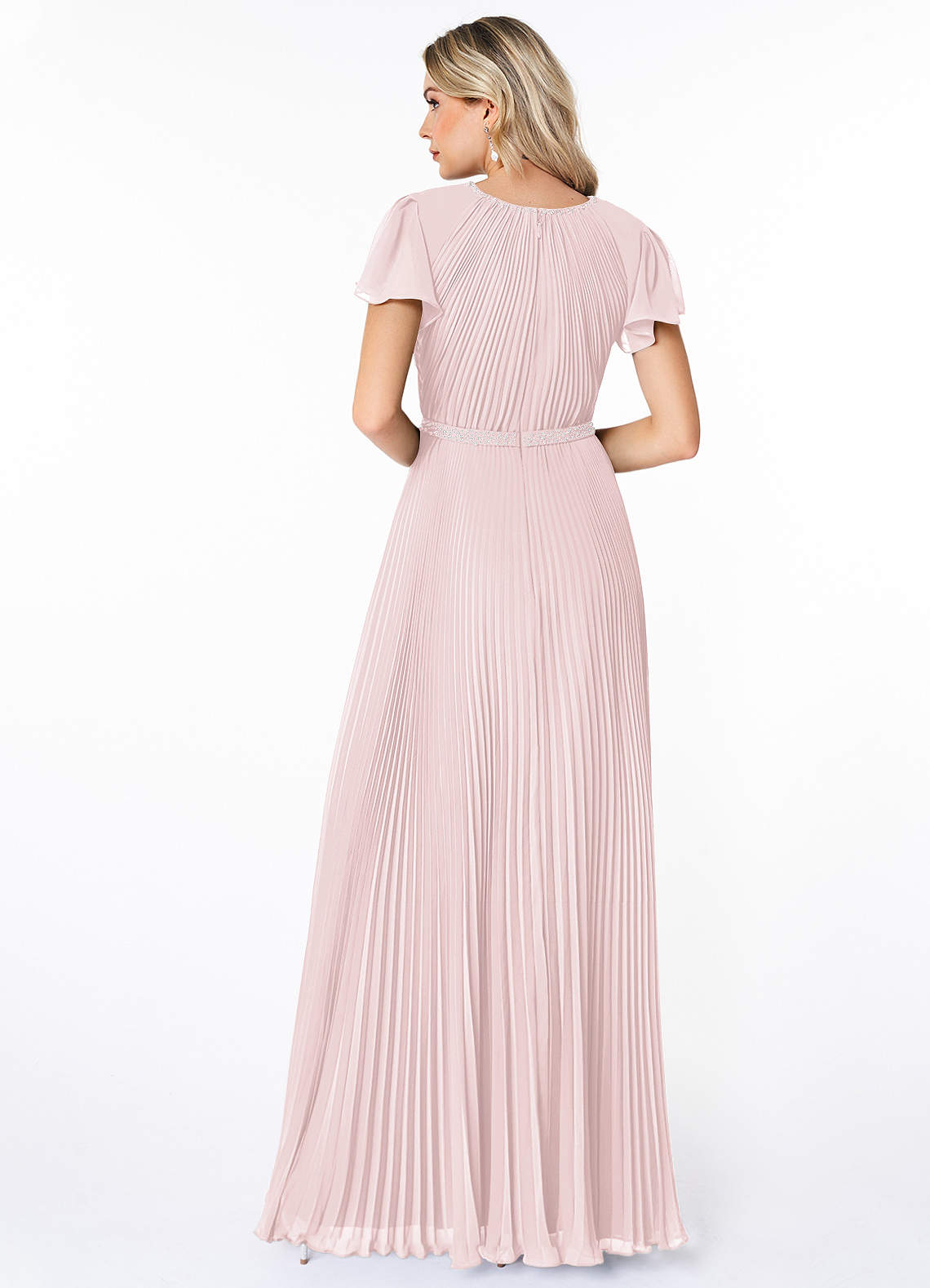 Azazie Kara Modest Bridesmaid Dresses A-Line Pleated Chiffon Floor-Length Dress image1