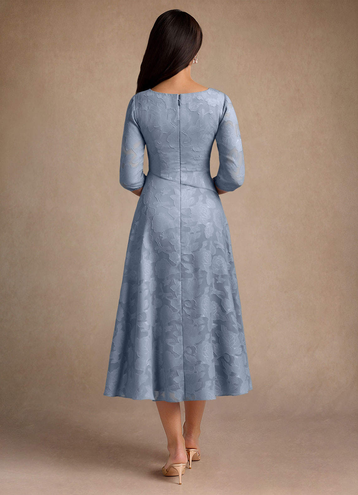 Azazie Durant Mother of the Bride Dresses Dusty Blue A-Line Pleated Floral Burnout Dress image2