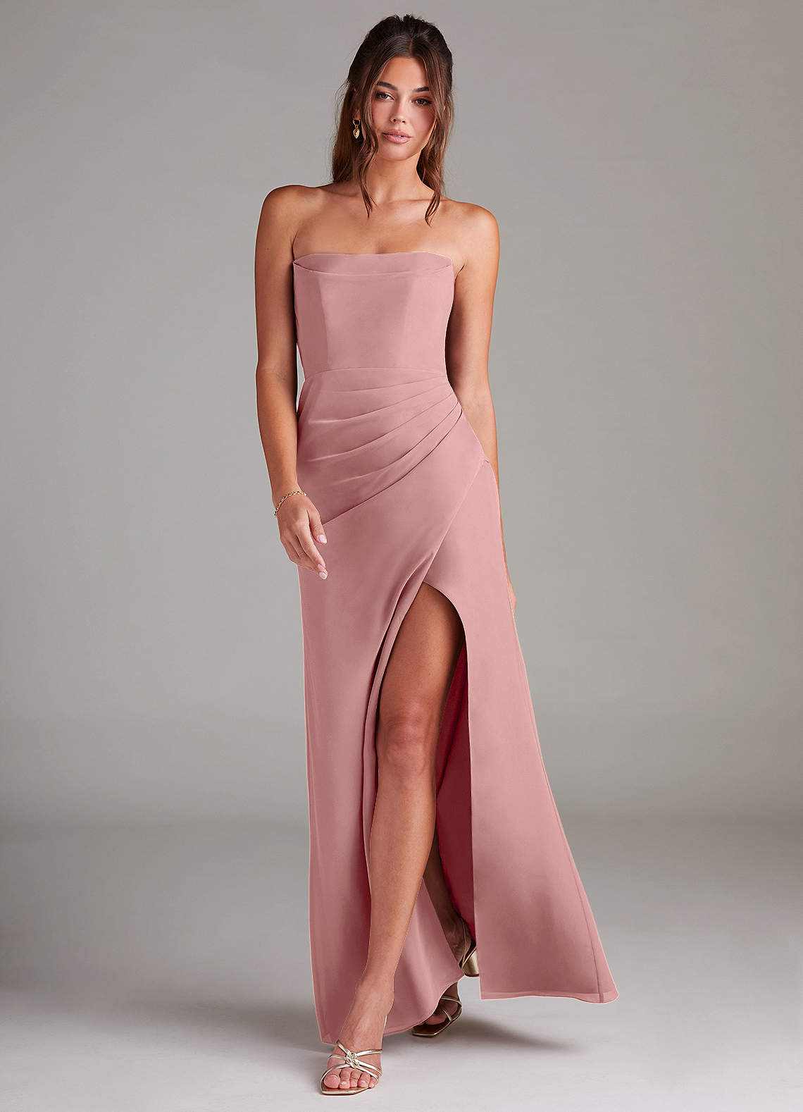 Azazie Leonis Bridesmaid Dresses Dusty Rose Sheath Strapless Chiffon Convertible Dress image6