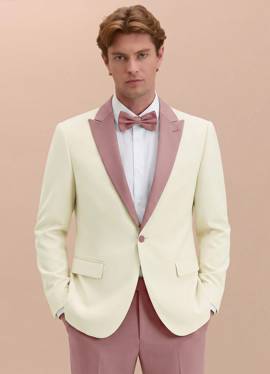 front Adrian Rose Poussiéreuse Veste de smoking structurée en Stretch à revers châle