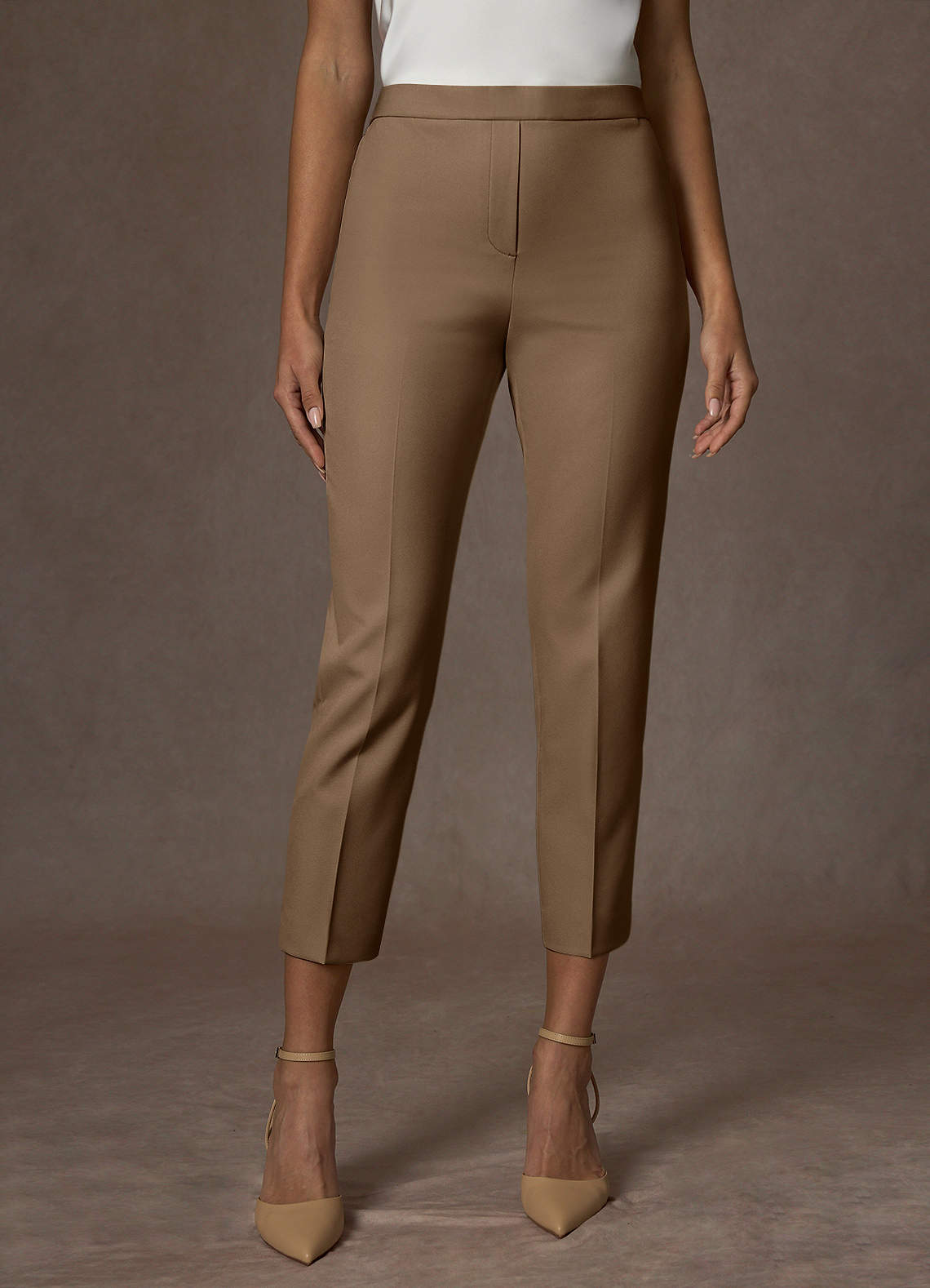 front Charlotte Truffle Refined Weave Dress Pants