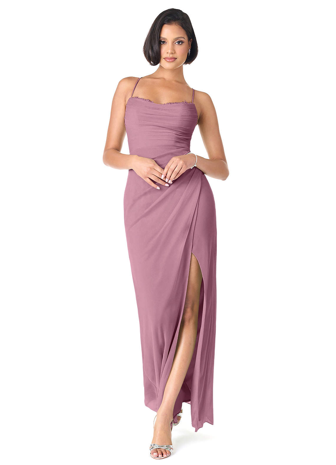 Azazie Ashana Bridesmaid Dresses Vintage Mauve Sheath Sweetheart Lace Mesh Dress image1