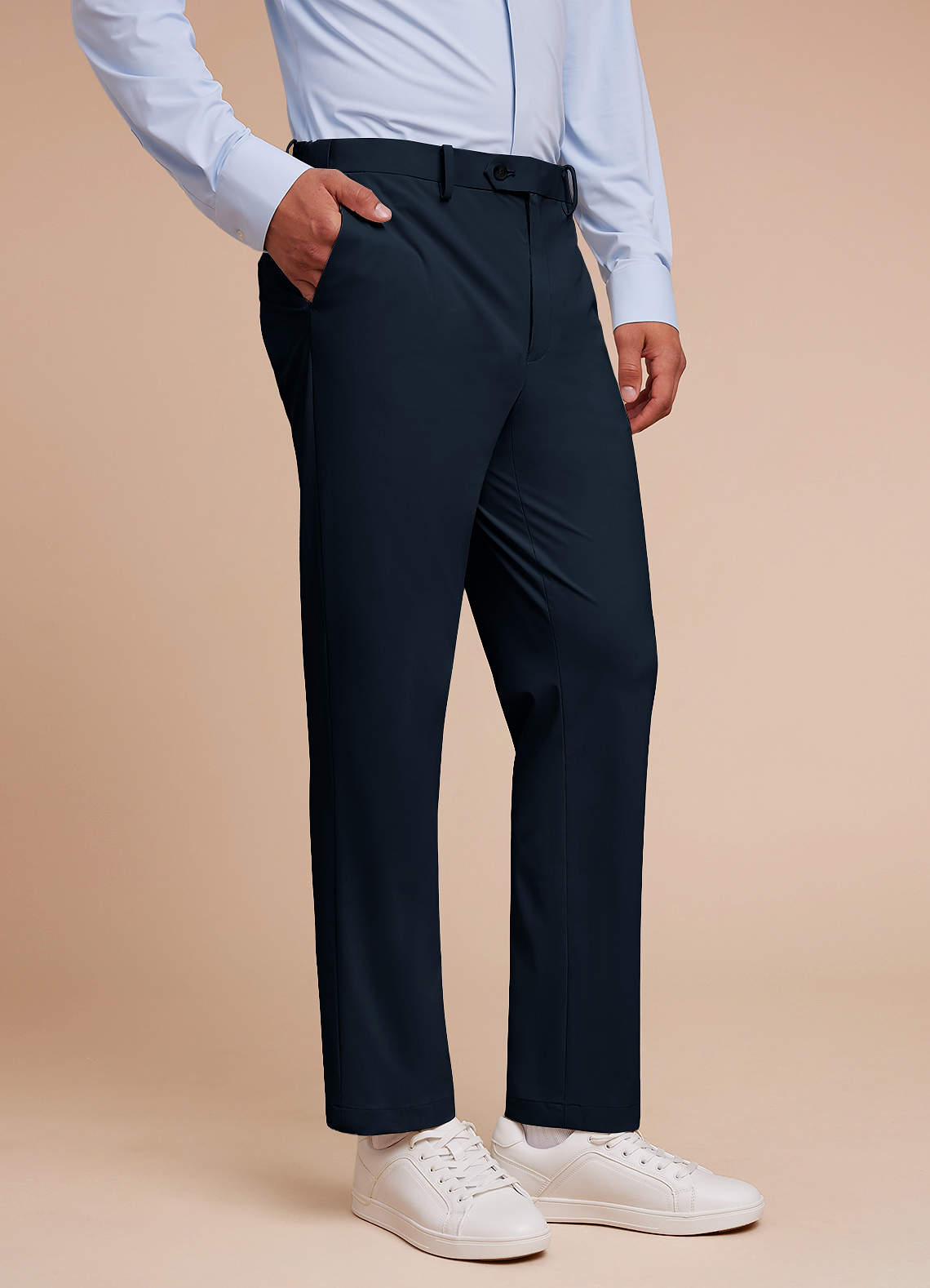 front Vincent Navy Blue Structured High Stretch Dress Pants