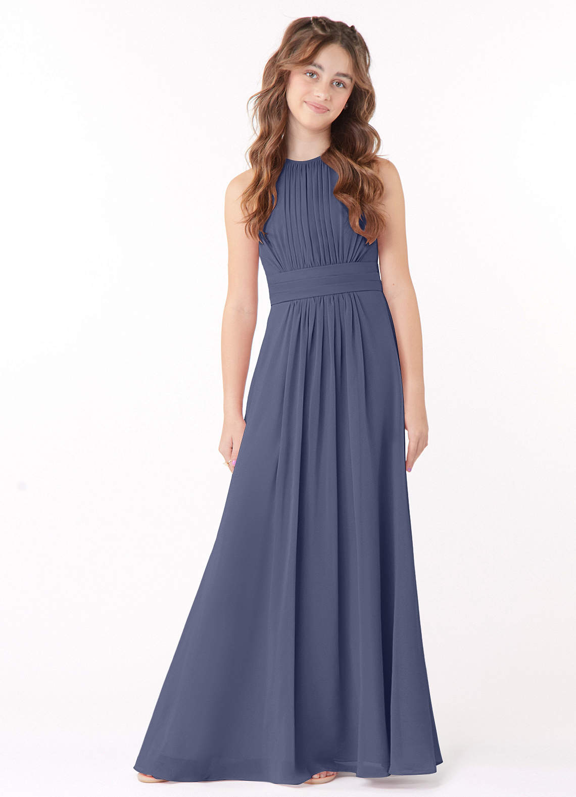 Azazie Bonnie Junior Stormy A-Line Pleated Chiffon Dress image1