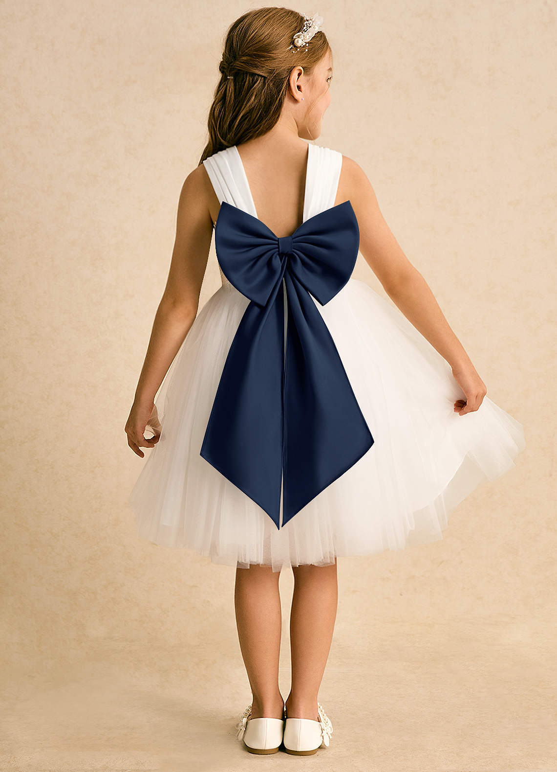 Azazie Dimple Flower Girl Dresses Ivory Dark Navy Ball-Gown Lace Tulle Dress image1