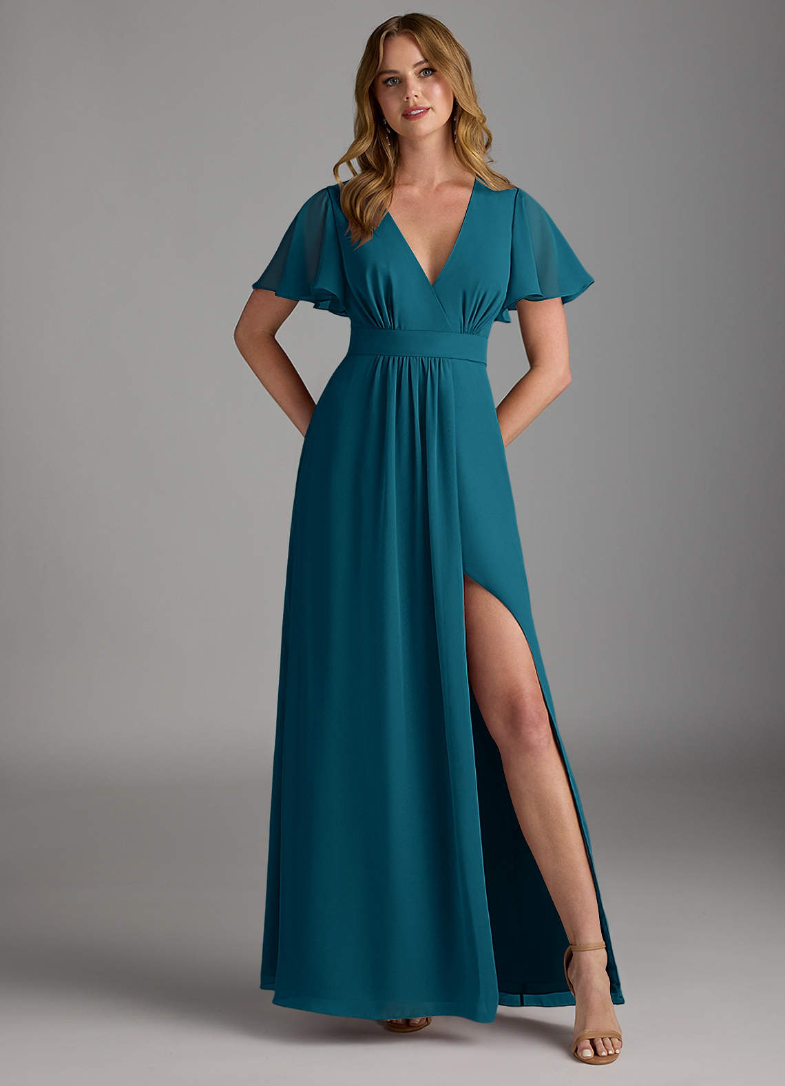 Azazie A-Line/Princess V-Neck Floor-Length Chiffon Bridesmaid Dresses - Ink Blue Azazie A-Line/Princess V-Neck Floor-Length Chiffon Bridesmaid Dresses - Ink Blue