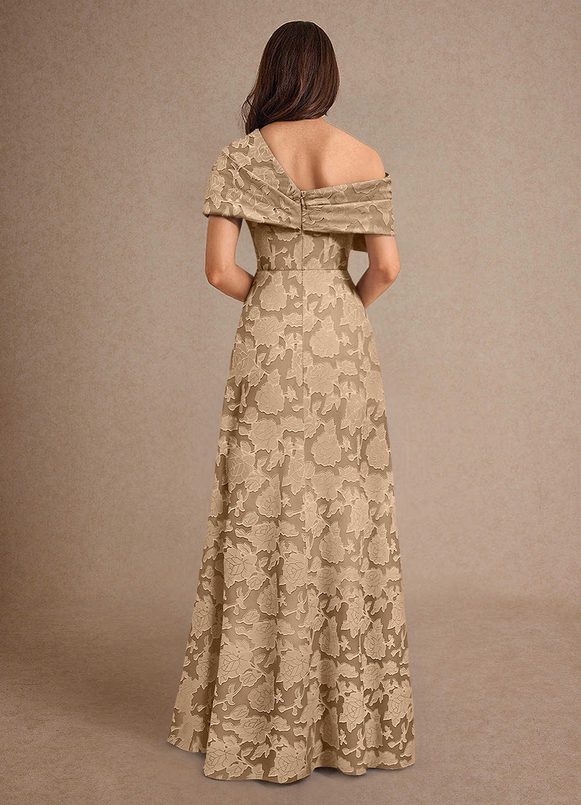 Azazie Milton Mother of the Bride Dresses Champagne A-Line Pleated Floral Burnout Dress image1