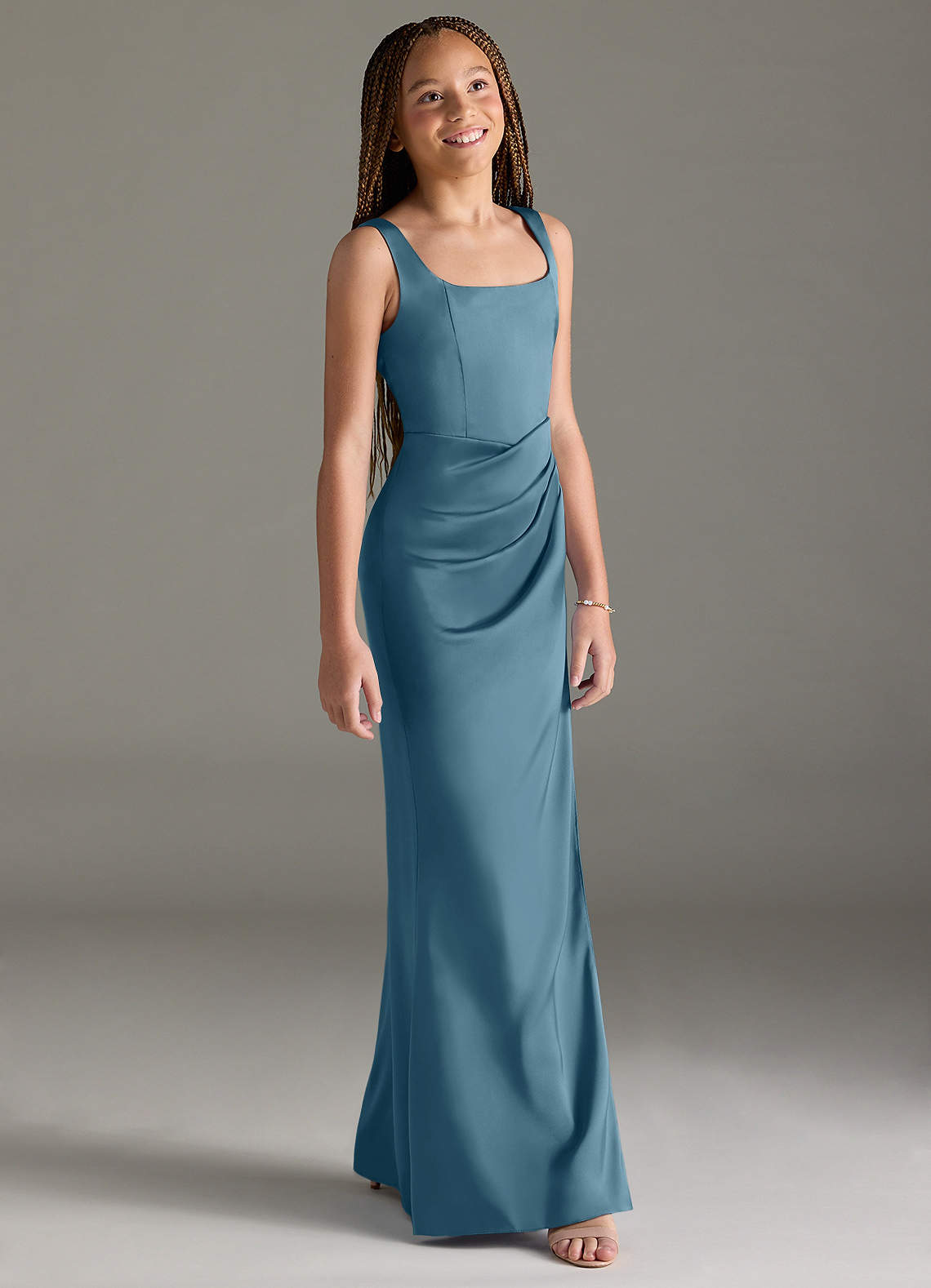 Azazie Mero Junior Bermuda Mermaid Pleated Stretch Satin Dress image2