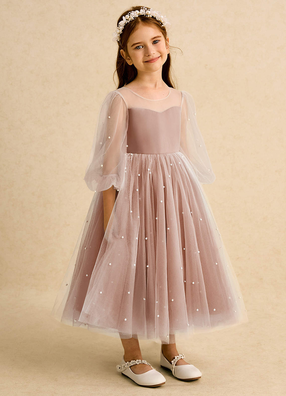 Azazie Trudy Flower Girl Dresses Bronzer Ball-Gown Sweetheart Neckline Tulle Dress image1