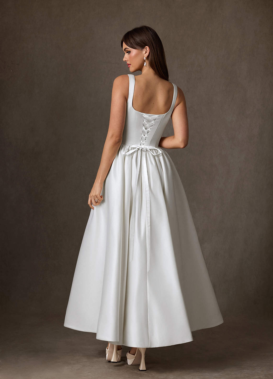 Azazie Verina Wedding Dresses Diamond White A-Line with Pockets Satin Dress image1