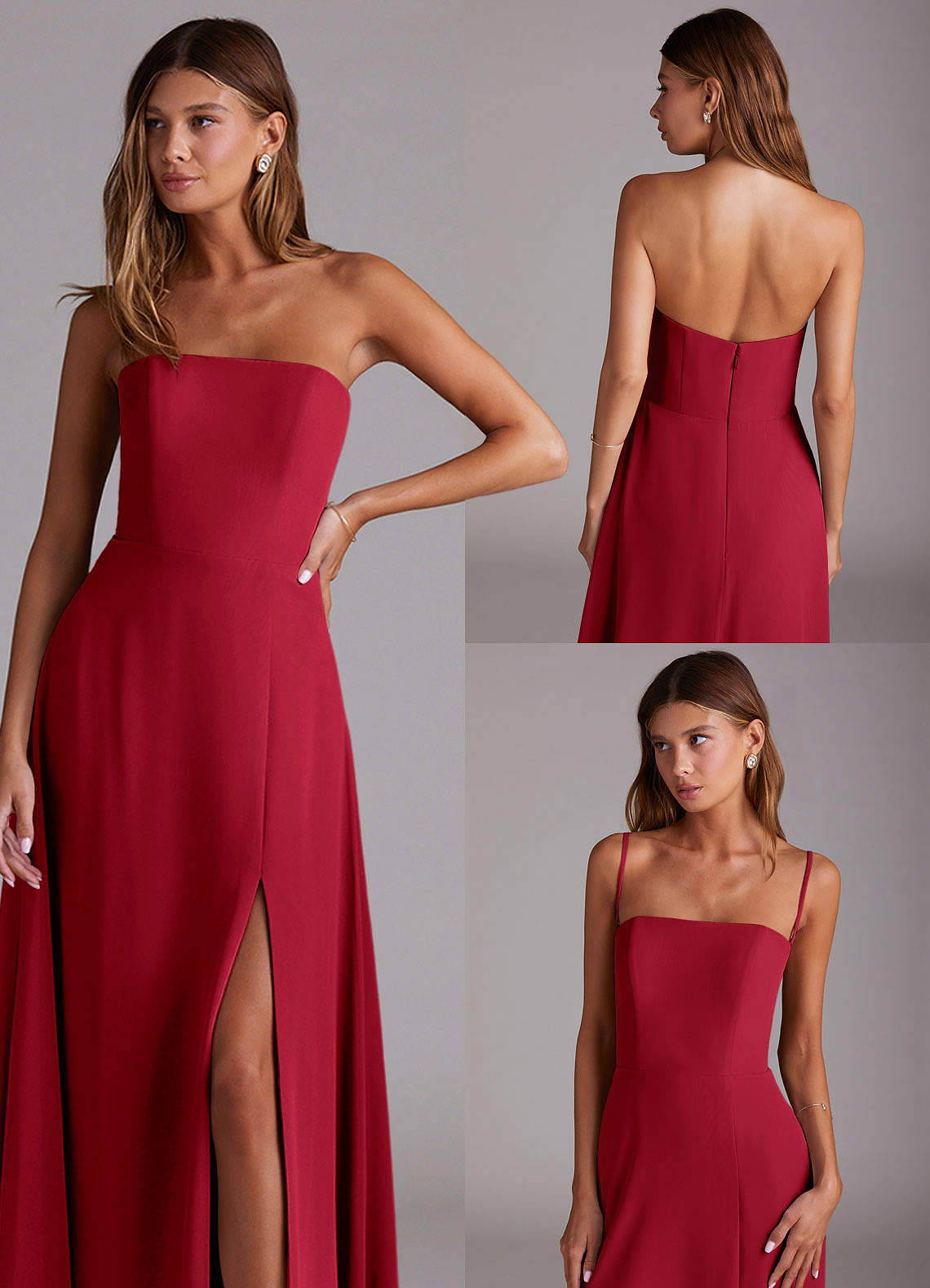 Azazie Wren Vestidos de damas de honor Vestido de Escarlata de Gasa de Corte en A Convertible con Corte Lateral image8