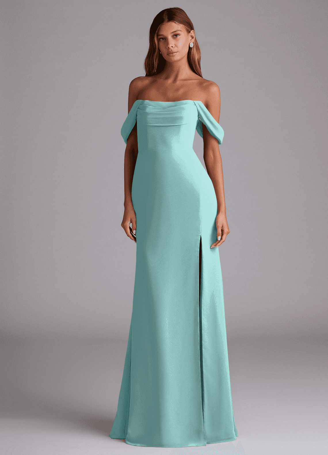 Azazie Saige Bridesmaid Dresses Aqua A-Line Off the Shoulder Chiffon Convertible Dress image2