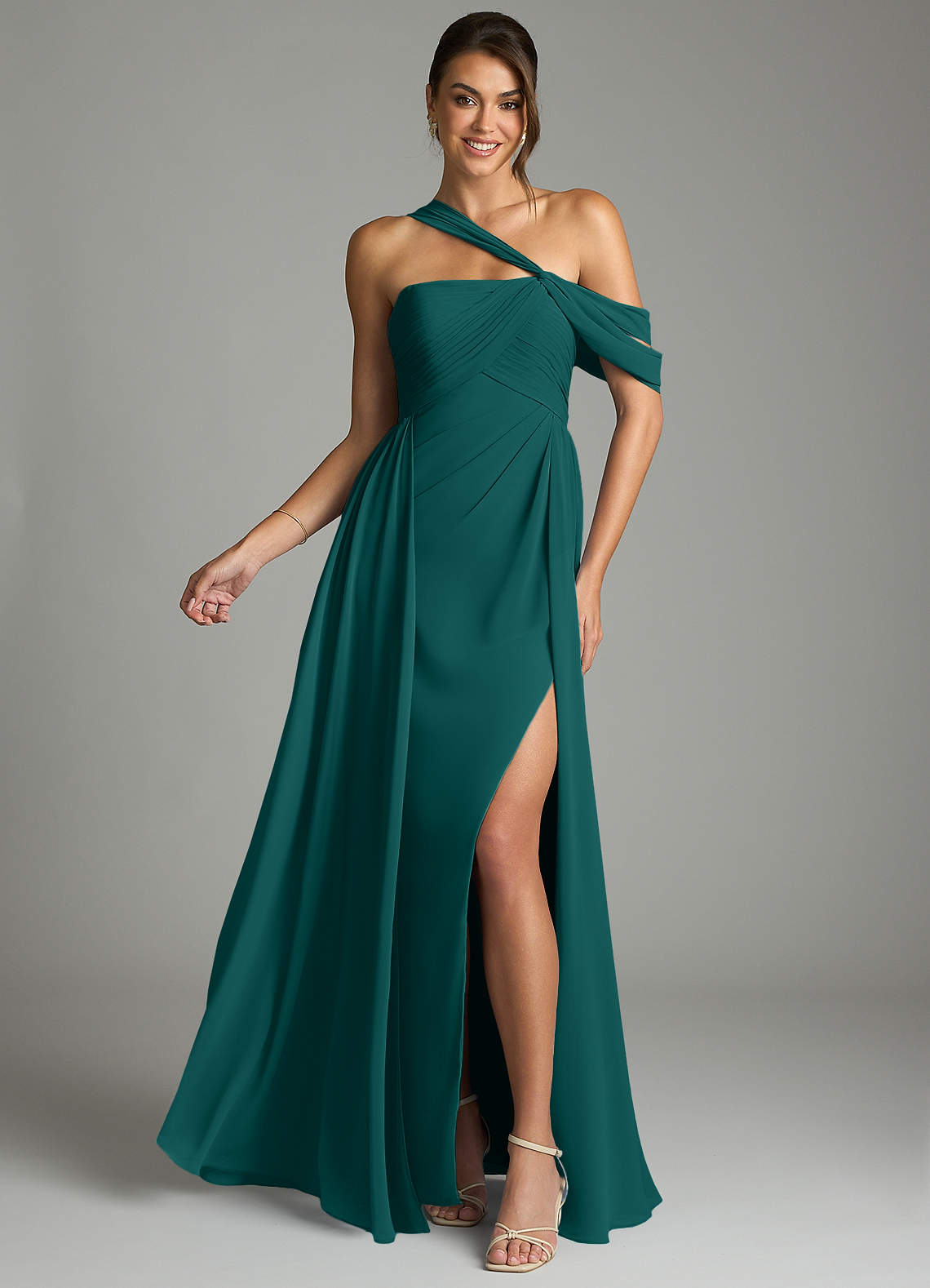 peacock chiffon dress Azazie Monroe