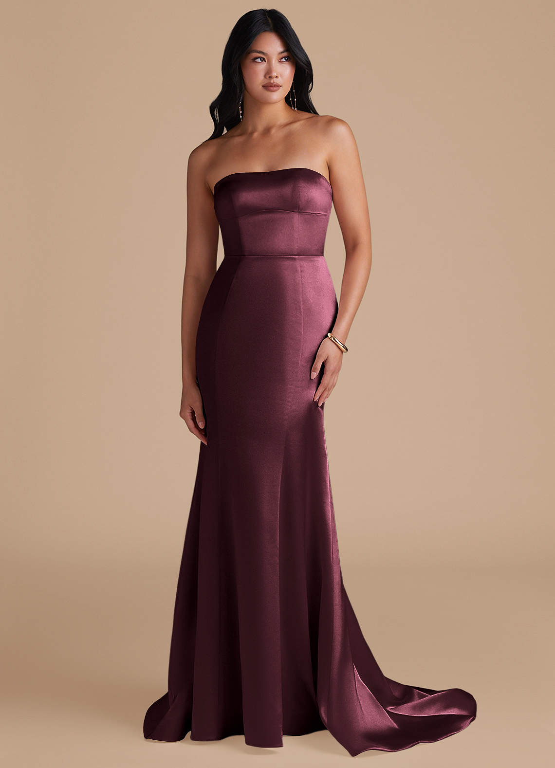 Azazie Aura Vestidos de damas de honor Vestido de Cabernet de Satén Metálico de Corte Sirena Convertible image1