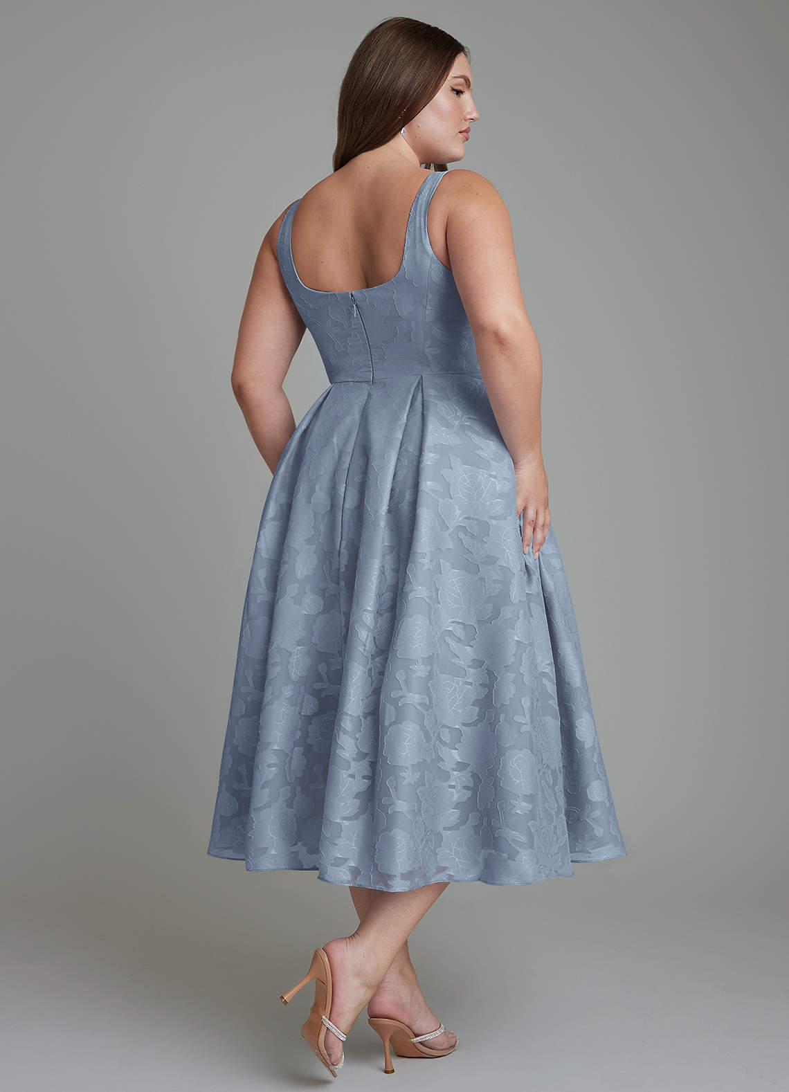 Azazie Amalie Bridesmaid Dresses Dusty Blue A-Line Pleated Floral Burnout Dress image10