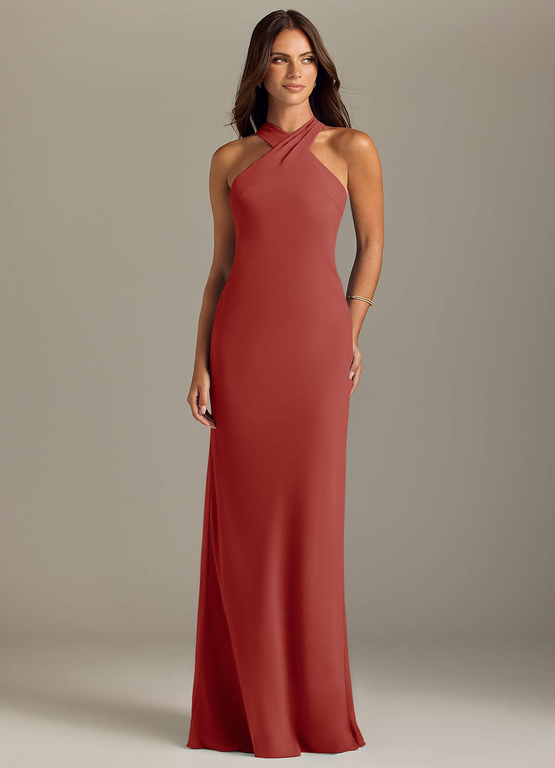 Azazie Doretta Bridesmaid Dresses Terracotta Mermaid Pleated Chiffon Dress image1