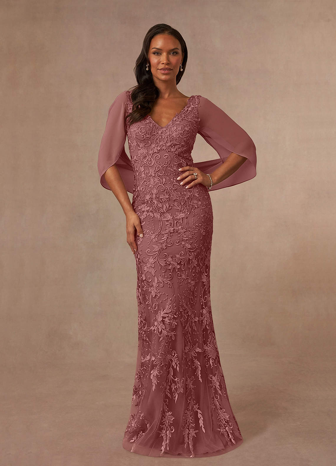 Azazie Ferris Desert Rose Sheath V-Neck Chiffon Dress | Azazie