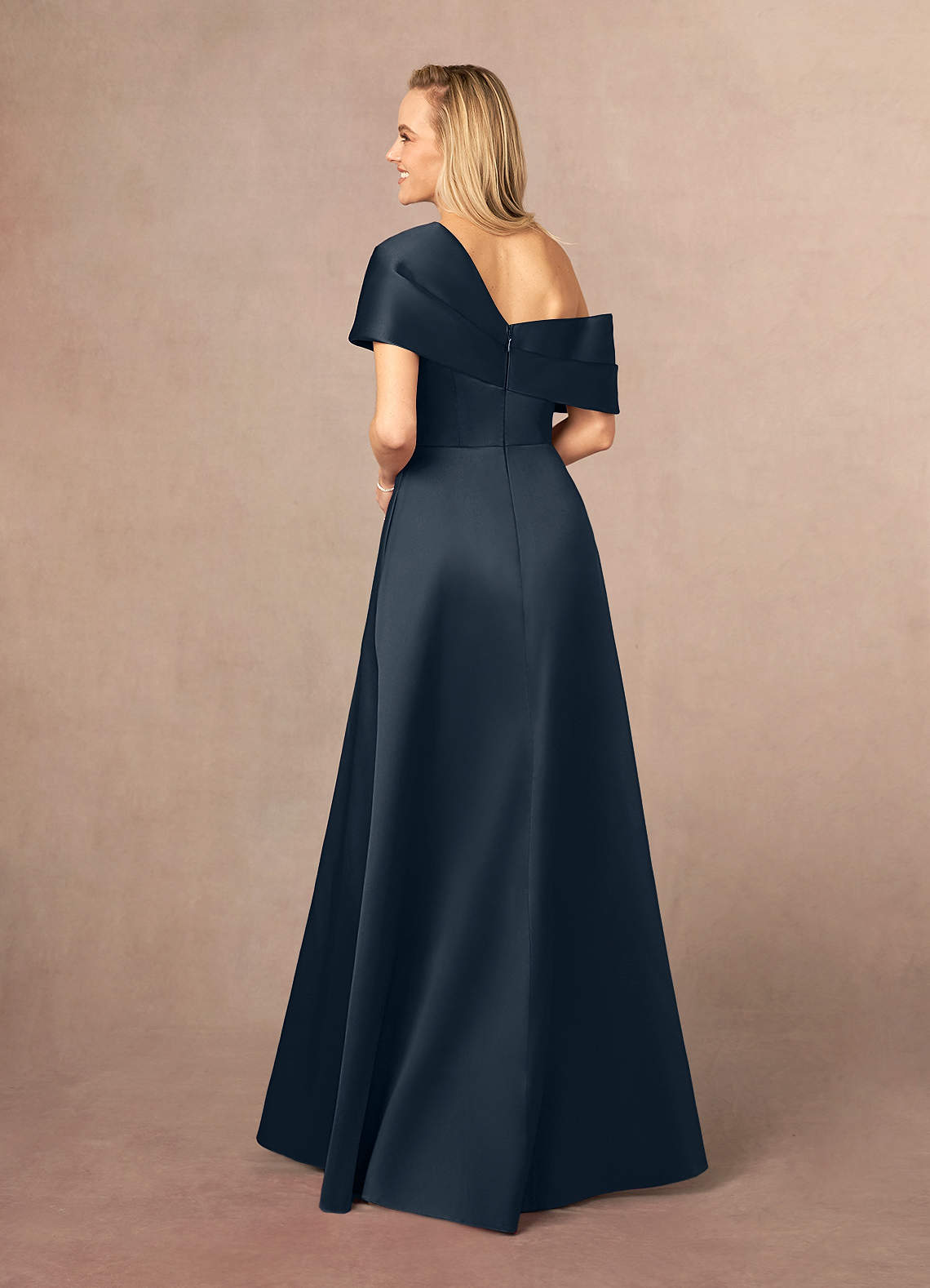 Azazie Marissa Mother of the Bride Dresses Dark Navy A-Line Pleated  Mikado Dress image3