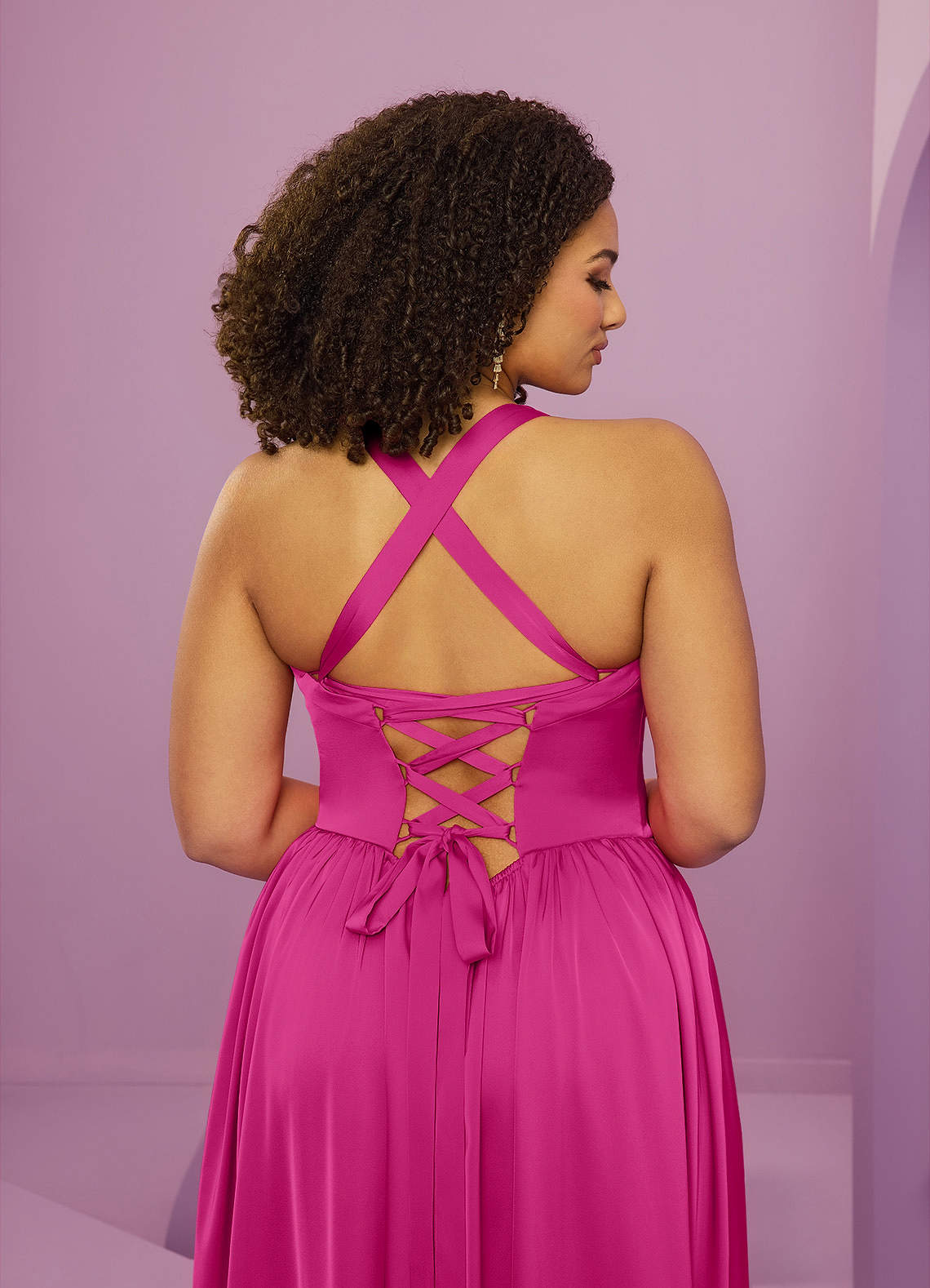 Barbie ♥ Azazie Bridesmaid Dresses Lace Up V-Neck Stretch Satin A-Line Dress image8