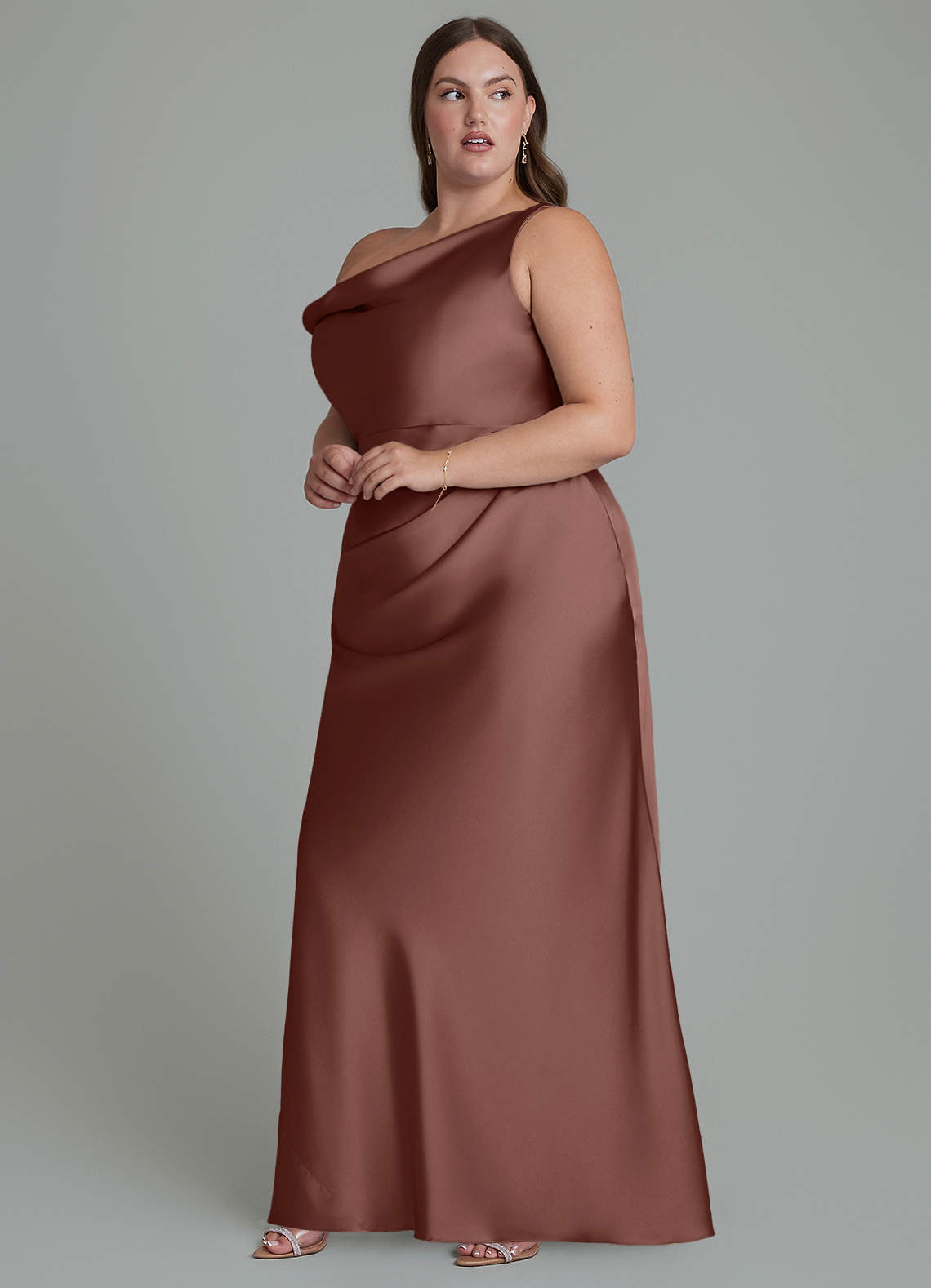 bridesmaid dresses el paso Azazie Mermaid One-Shoulder Floor-Length Stretch Satin upload-20230710 perfect for garden weddings Spaghettini in Seal Beach Color:Coral Reef