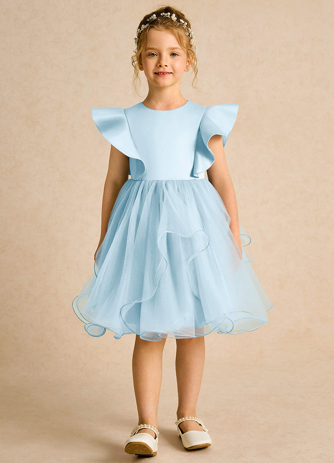 Azazie Chirp Robe Demoiselle D'honneur Fillette Robe Princesse en Tulle Bleu Ciel image1