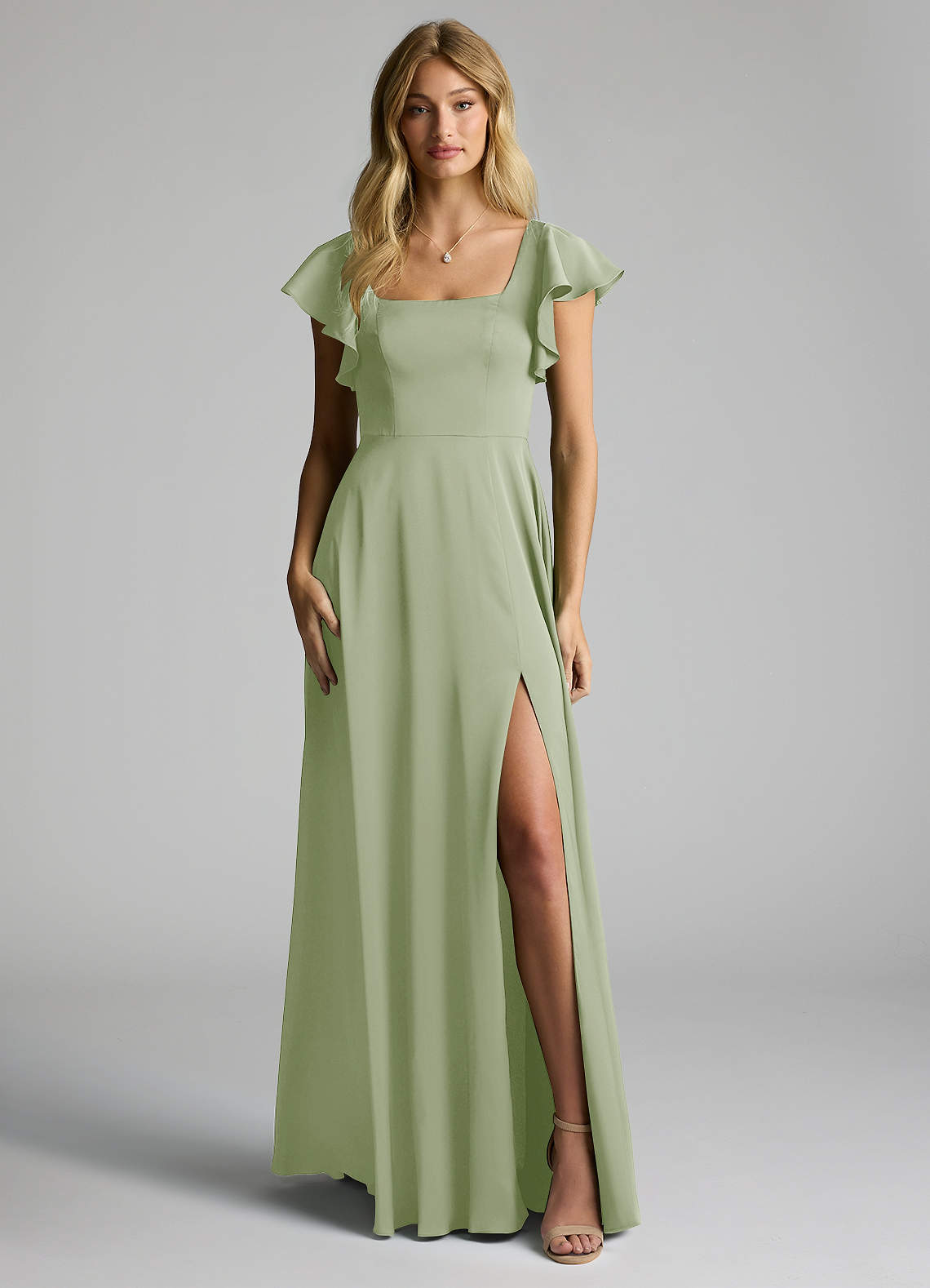 Azazie Bondi Bridesmaid Dresses Dusty Sage A-Line Bow Stretch Satin Dress image4
