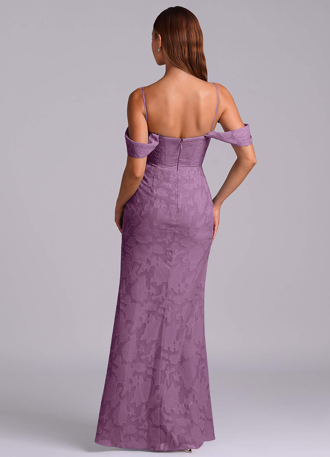 Azazie Johana Vestidos de damas de honor Vestido de Glicinia de Devorado Floral de Corte Sirena Convertible con Vestidos sin tirantes image6