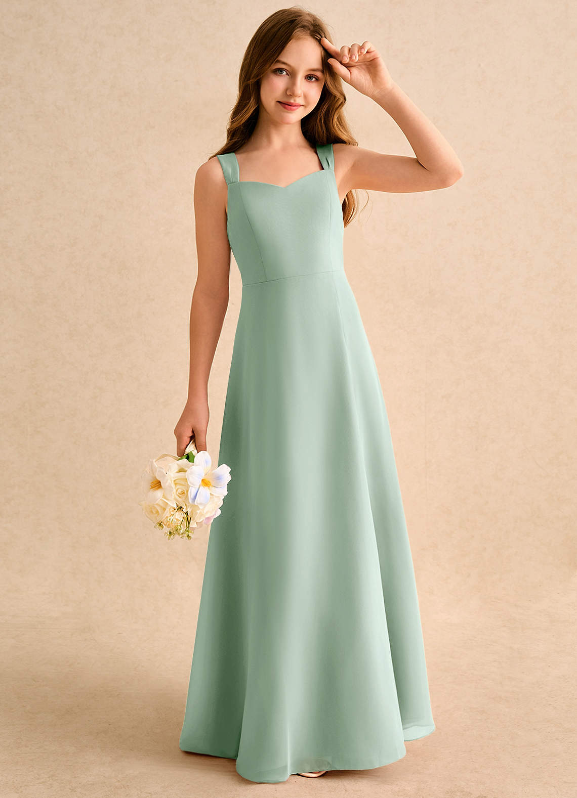 Azazie Makani Girls Formal Sukienki dla dziewczynek sypiących kwiaty Linia A Dekolt w kształcie serca Szyfon Długość podłogi Sukienka image3
