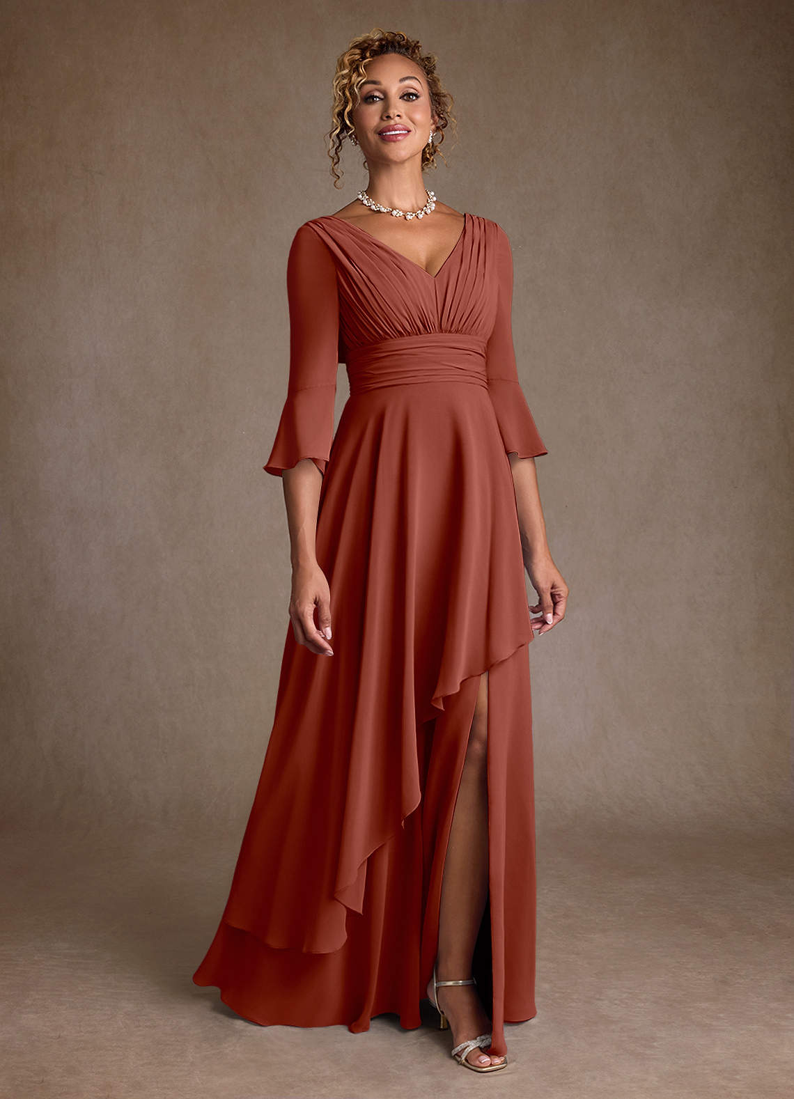 Azazie Eire Mother of the Bride Dresses Auburn A-Line Pleated Chiffon Dress image1