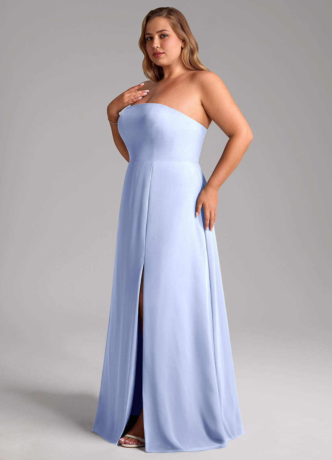 Azazie Wren Vestidos de madrinha de casamento Vestido Gelo de Chiffon de Linha A com Fenda Lateral image12