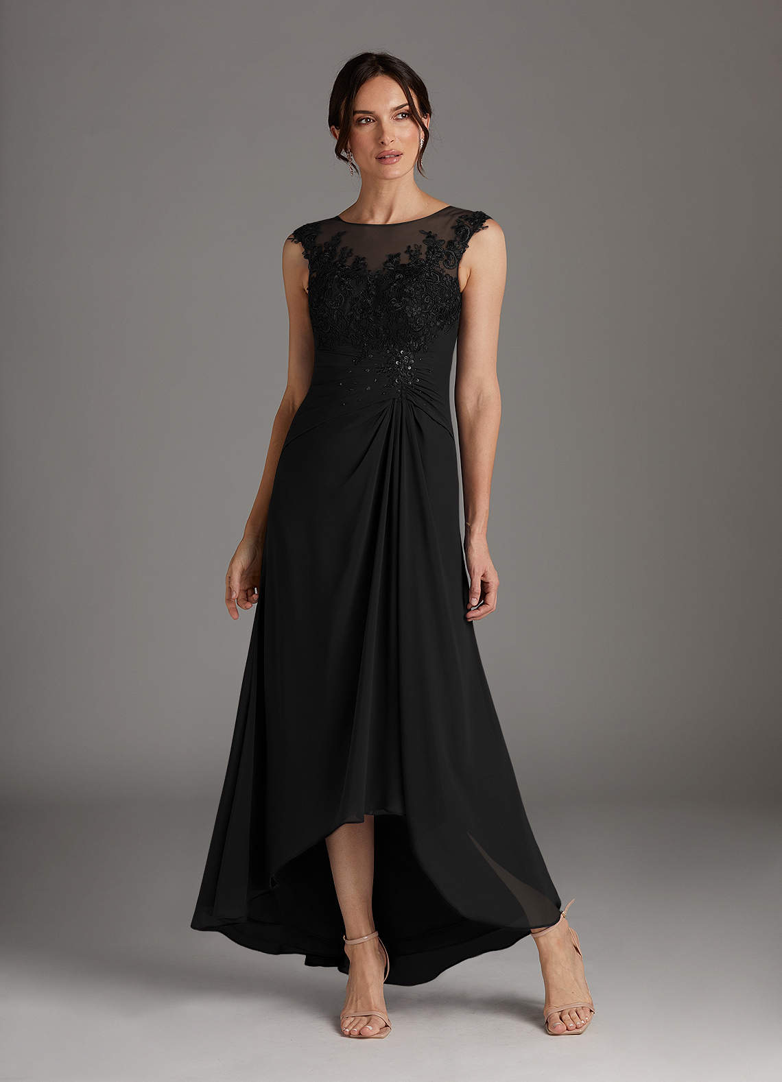 Azazie Endora Mother of the Bride Dresses Black A-Line Scoop Lace Chiffon Dress image1