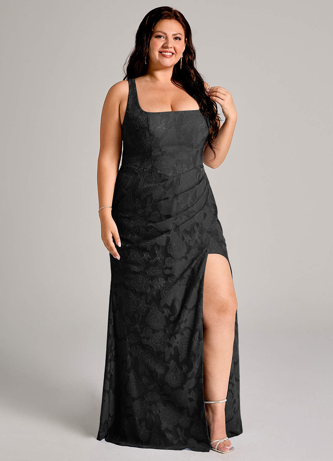 Azazie Mero Bridesmaid Dresses Black Sheath Pleated Floral Burnout Dress image9