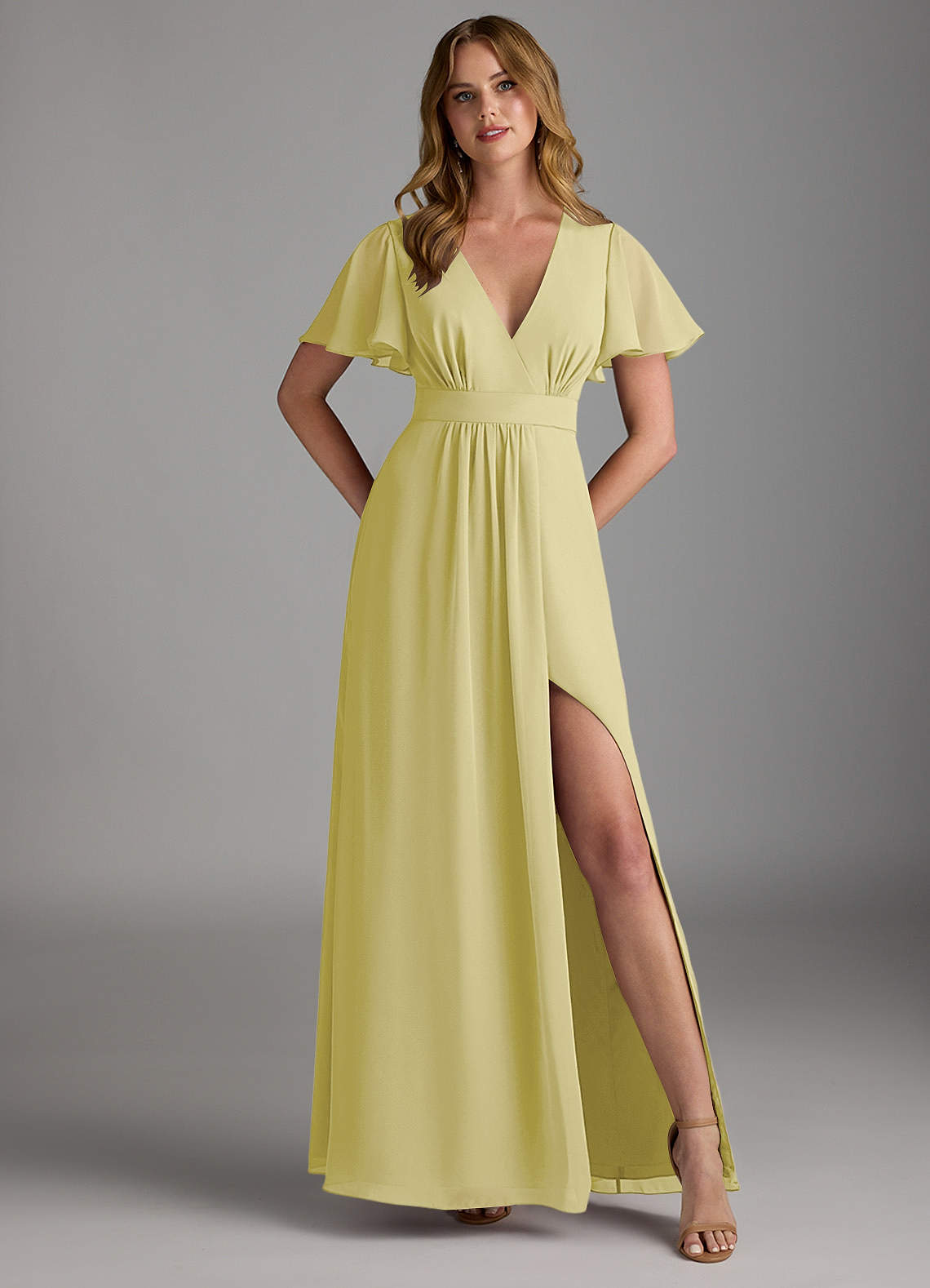 Azazie Zaniah Abiti da Damigella Abito A-Line in Chiffon Sorbetto Al Limone image1
