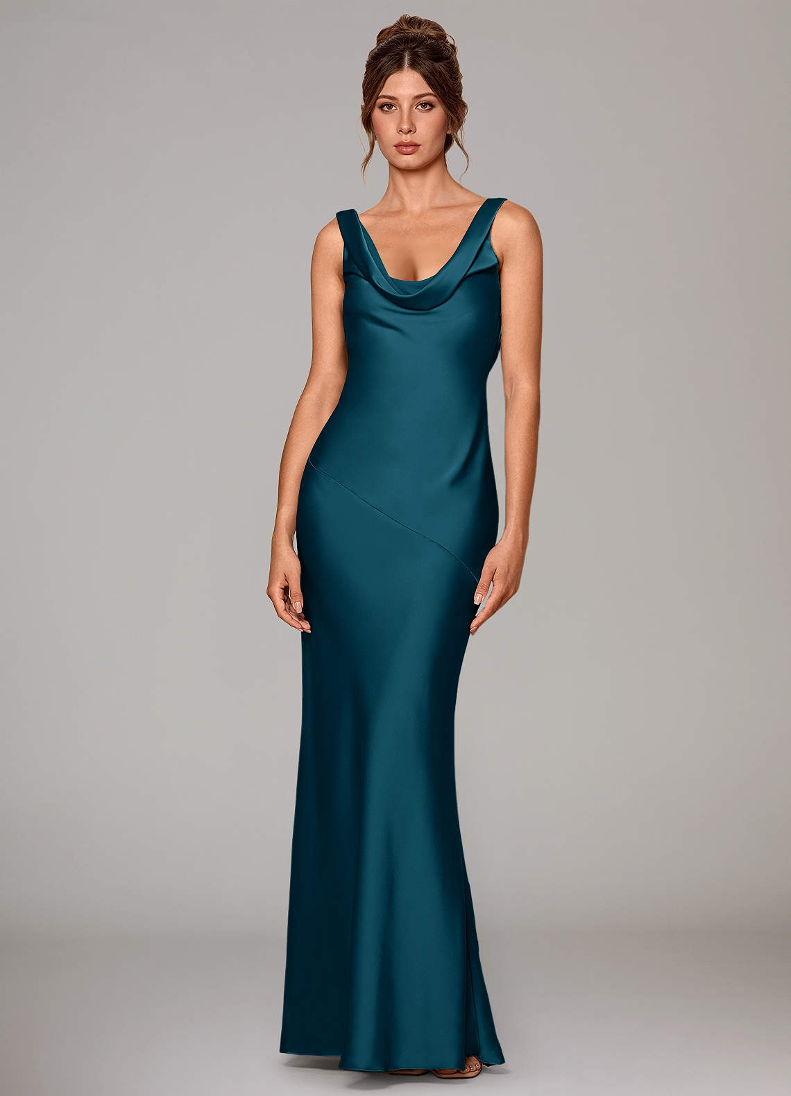 Azazie Mermaid Cowl Floor-Length Stretch Satin Bridesmaid Dresses - Ink Blue