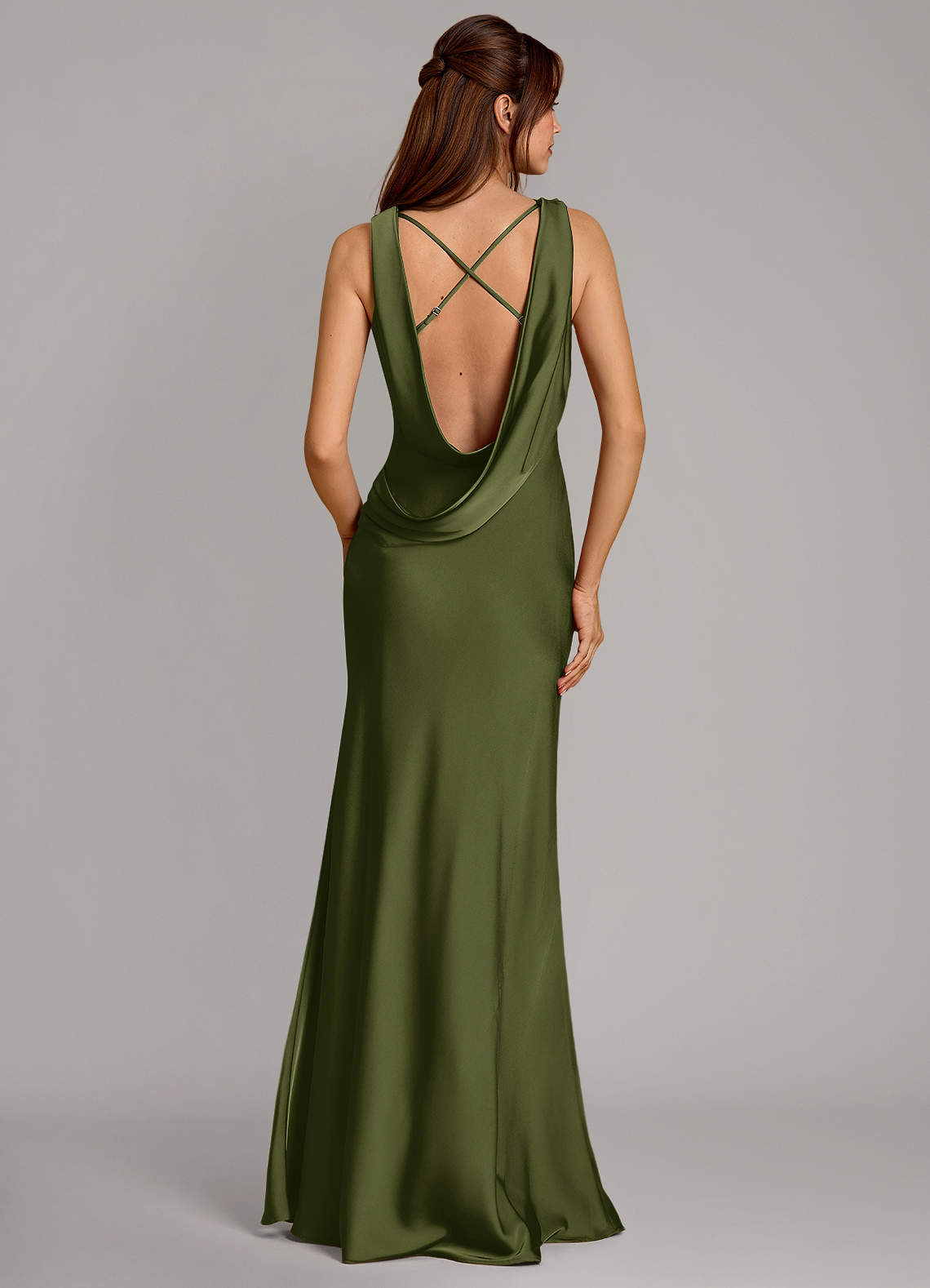 Azazie Cheryl Vestidos de madrinha de casamento Vestido Oliva de Cetim elástico de sereia image1