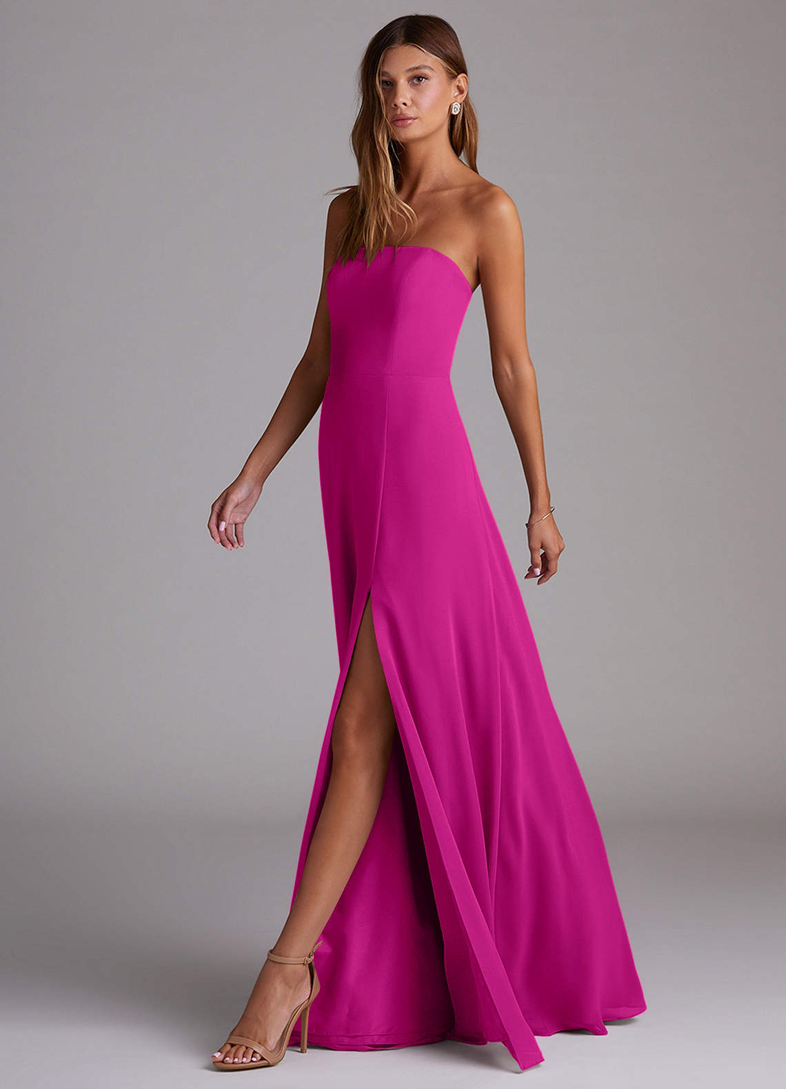 Azazie Wren Vestidos de damas de honor Vestido de Fucsia de Gasa de Corte en A Convertible con Corte Lateral image5