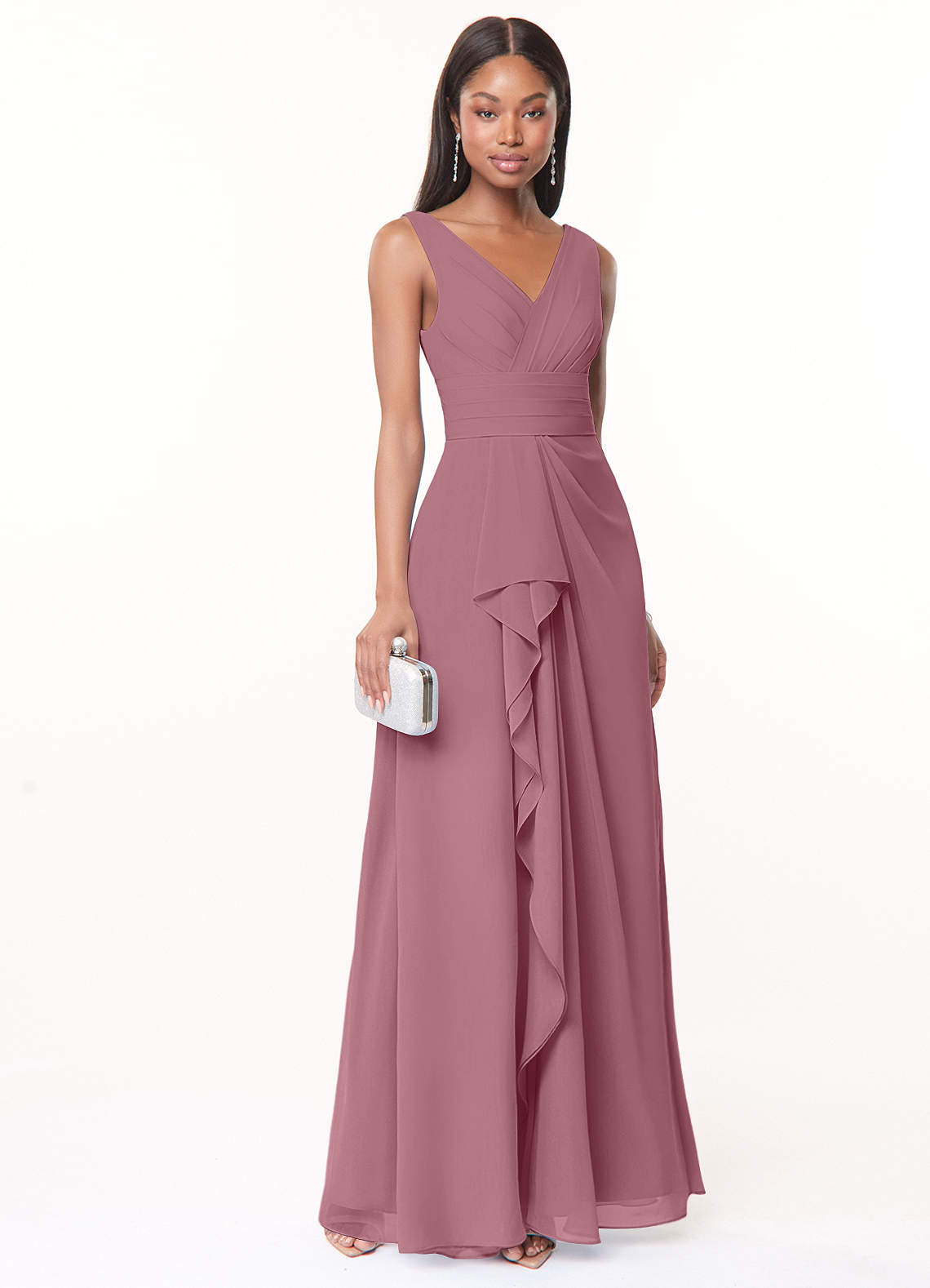 Azazie Julianna Bridesmaid Dresses Vintage Mauve A-Line Chiffon Dress image1